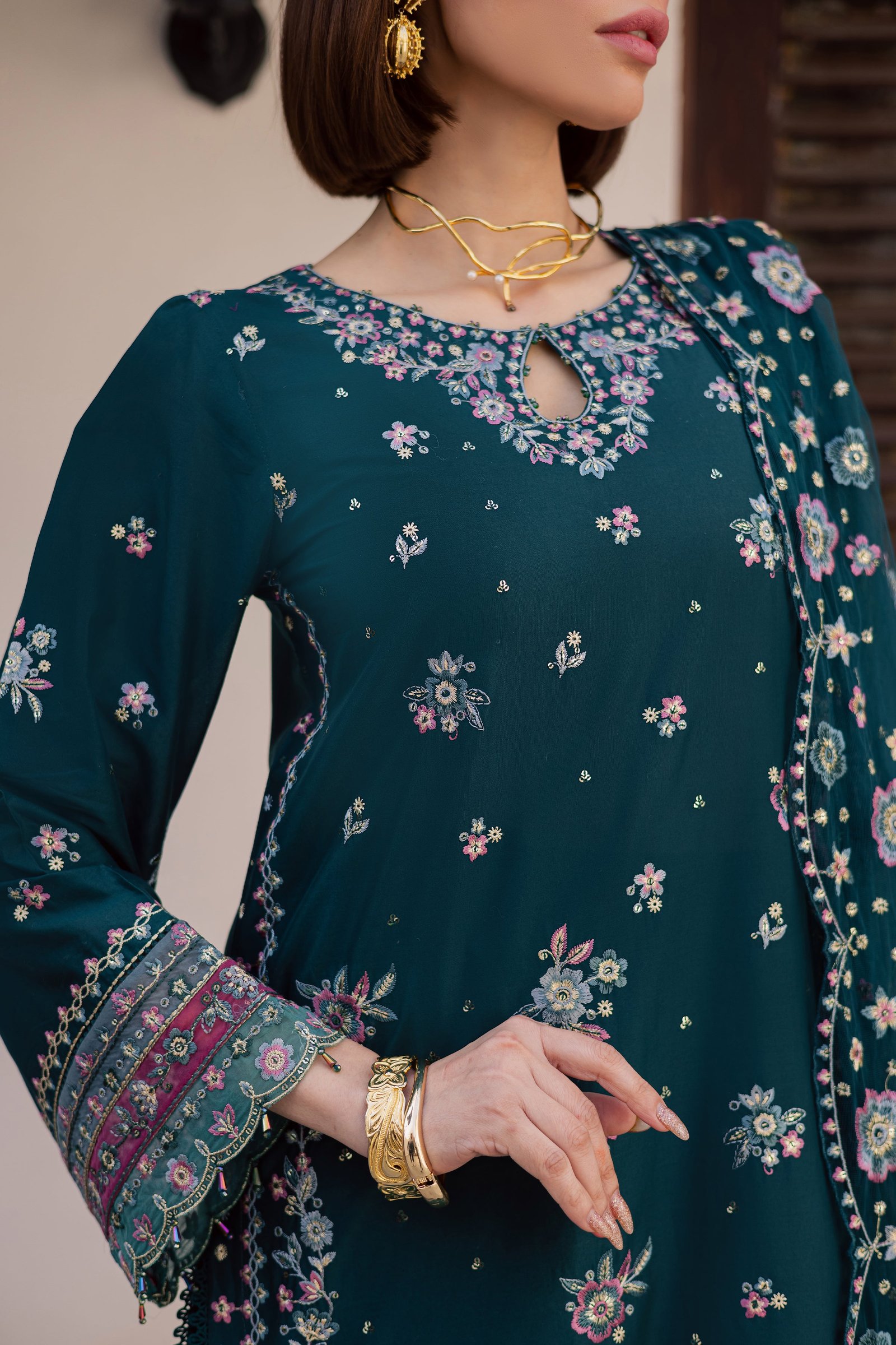 Ivy Bloom 3Pc - Festive Embroidered Lawn BATIKEID2026 BATIK XS / Ocean Green / Pima Lawn-S / Ocean Green / Pima Lawn-M / Ocean Green / Pima Lawn-L / Ocean Green / Pima Lawn-XL / Ocean Green / Pima Lawn