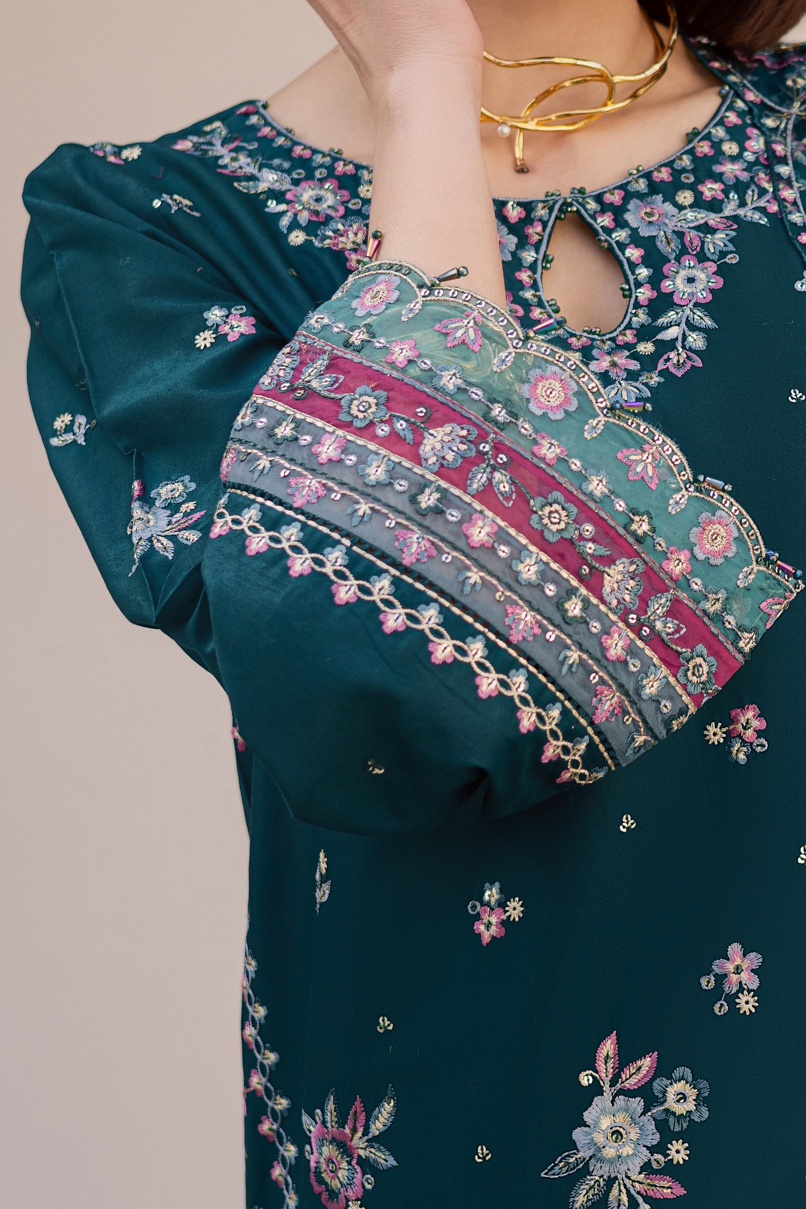 Ivy Bloom 3Pc - Festive Embroidered Lawn BATIKEID2026 BATIK XS / Ocean Green / Pima Lawn-S / Ocean Green / Pima Lawn-M / Ocean Green / Pima Lawn-L / Ocean Green / Pima Lawn-XL / Ocean Green / Pima Lawn
