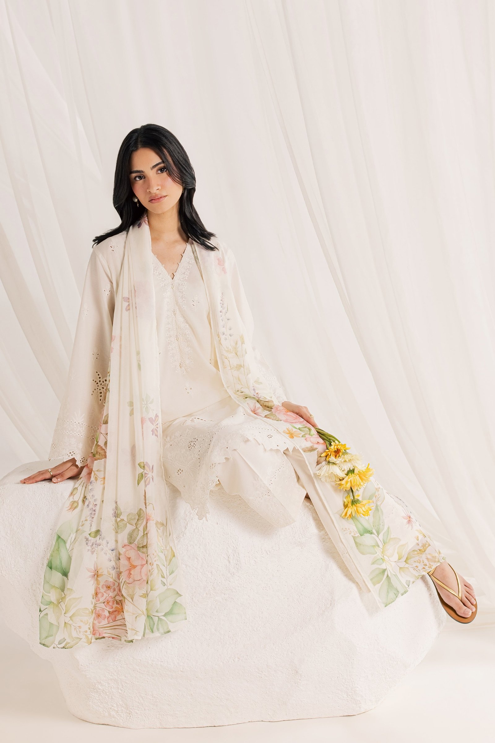 Izel Swan 3Pc - Embroidered Lawn Dress EverydayEdit26 BATIK XS / White Swan / Pima Lawn-S / White Swan / Pima Lawn-M / White Swan / Pima Lawn-L / White Swan / Pima Lawn-XL / White Swan / Pima Lawn
