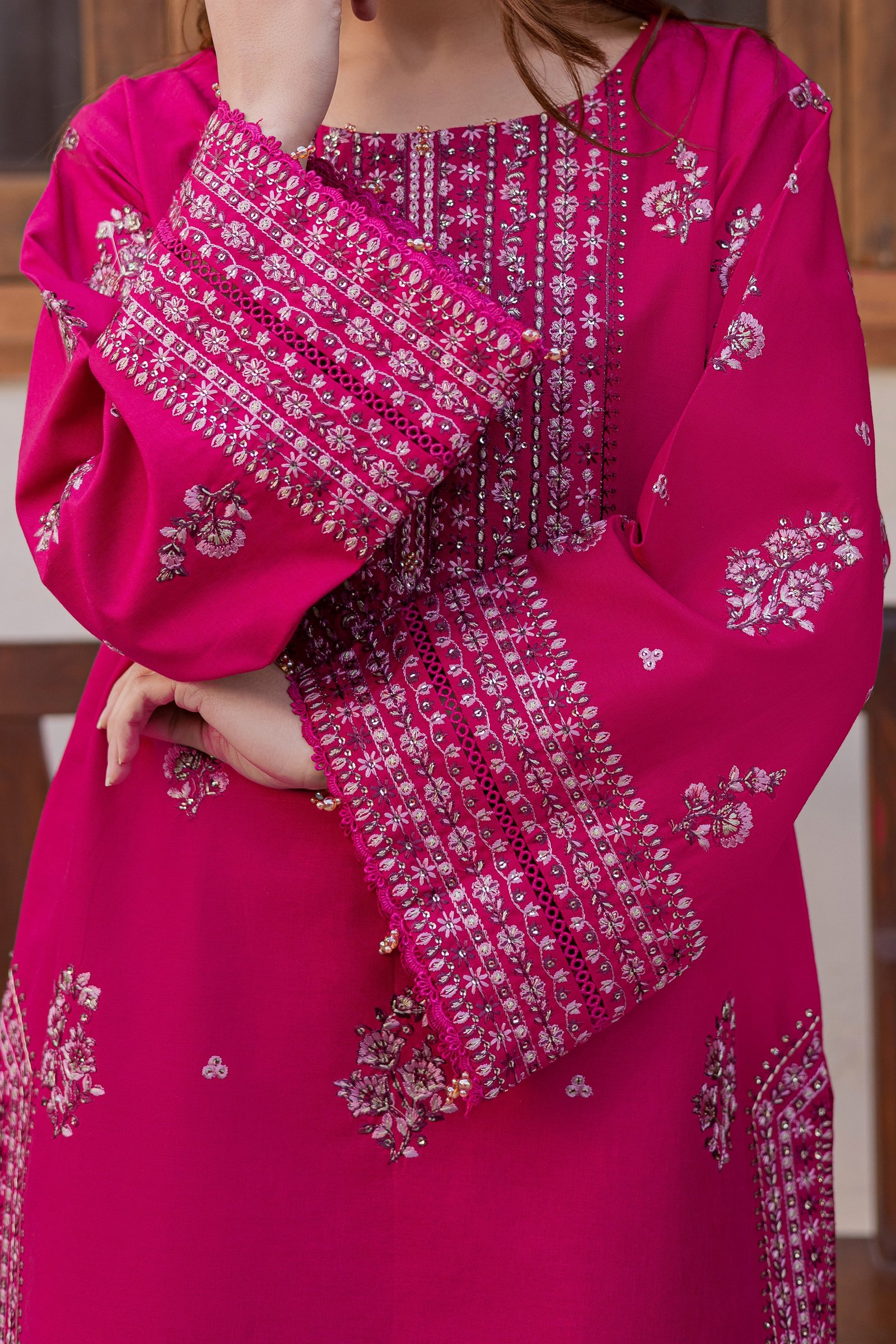 Jahan ara 2Pc - Embroidered Khaddar Dress BATIK WINTER PRET 2025 BATIK XS / Sangria / Khaddar-S / Sangria / Khaddar-M / Sangria / Khaddar-L / Sangria / Khaddar-XL / Sangria / Khaddar