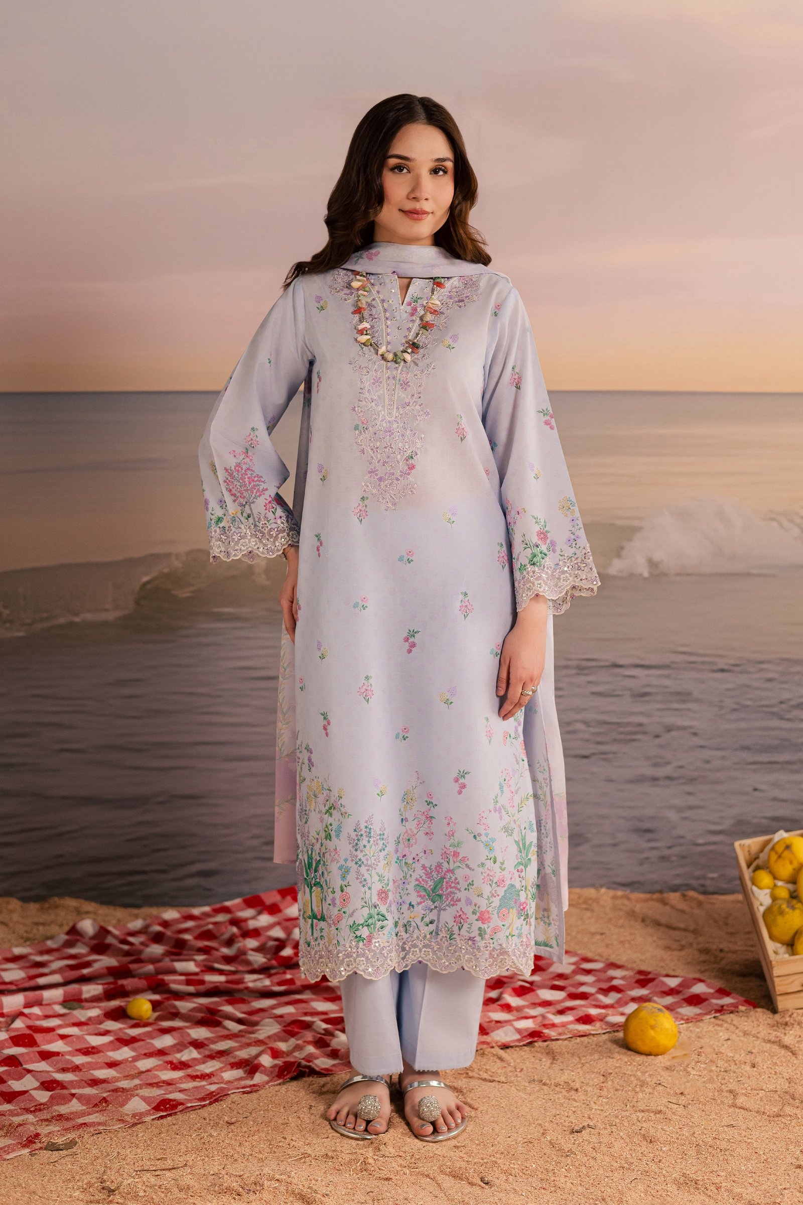 Joelle 3Pc - Printed Lawn Dress BATIKSS26 BATIK XS / Periwinkle / Lawn-S / Periwinkle / Lawn-M / Periwinkle / Lawn-L / Periwinkle / Lawn-XL / Periwinkle / Lawn