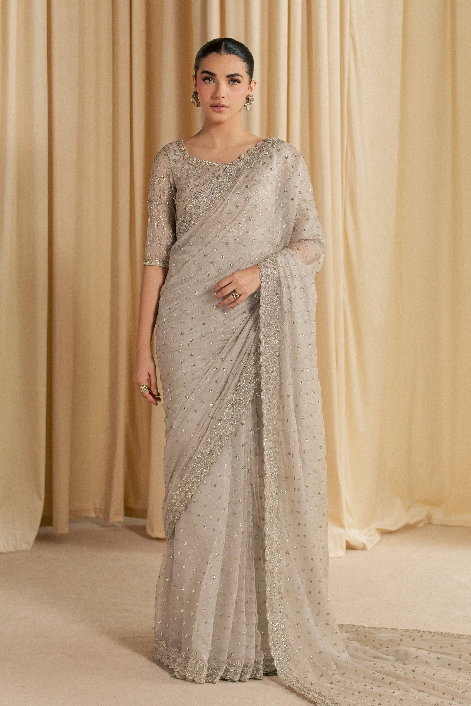 Khuwab Sarree 3Pc - Festive Luxe Pret STUDIOLUXEAUG26 BATIK S / Ivory Gold / Tissue Silk