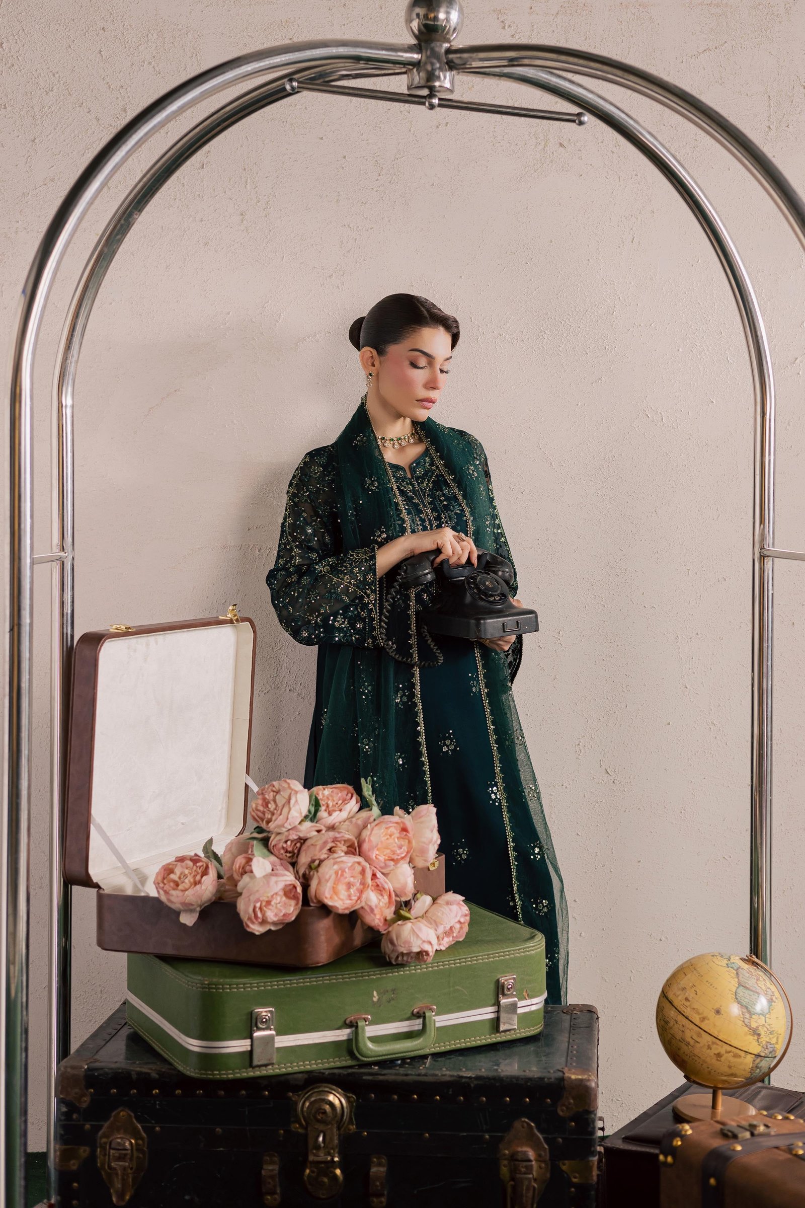 Kyra 3Pc - Festive Luxury Formal BATIKSS26 BATIK S / Dark Green / Pima Lawn-M / Dark Green / Pima Lawn-L / Dark Green / Pima Lawn