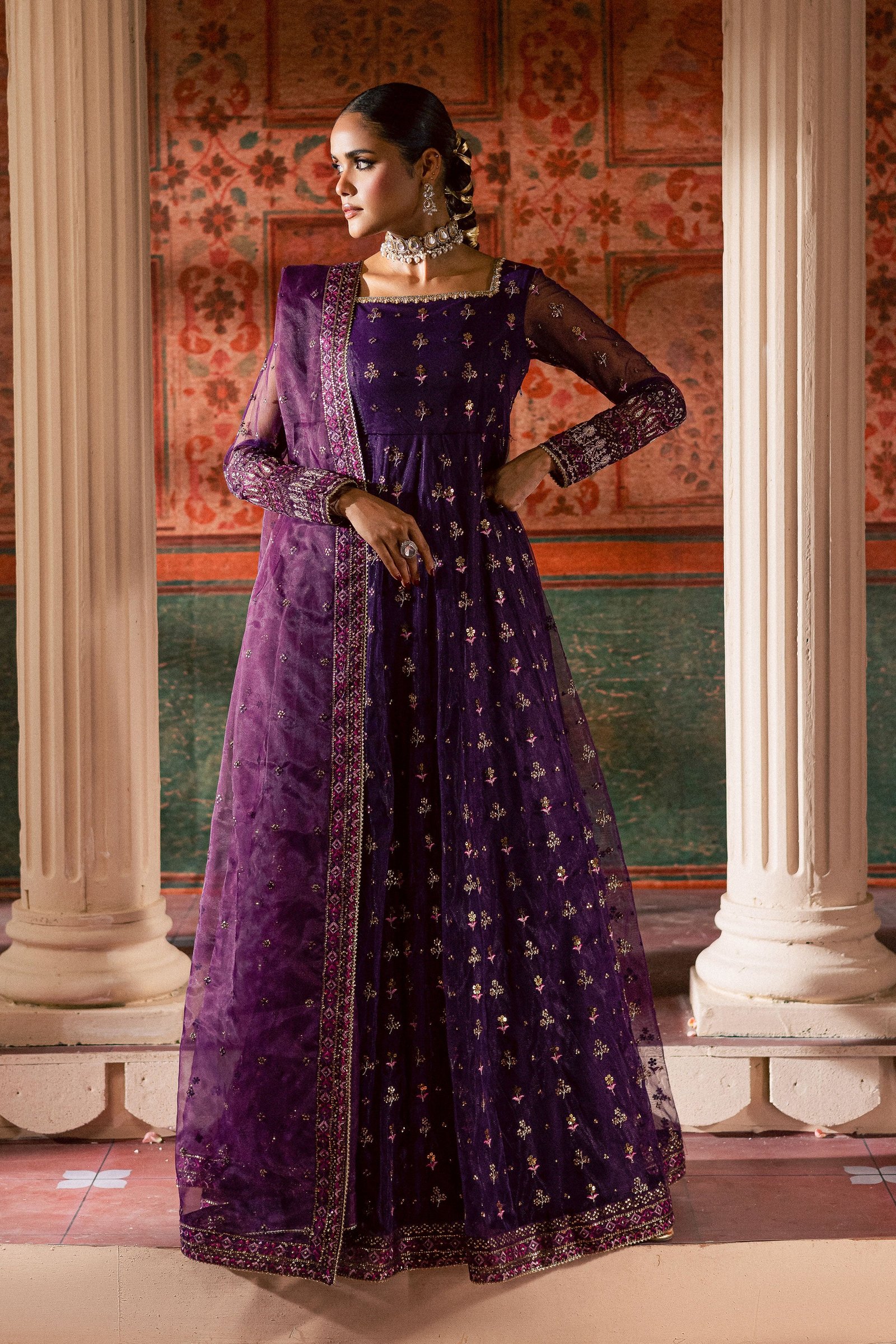 Leya 3Pc - Luxury Wedding Frock BATIKLuxePRET2025 BATIK S / Plum / Raw Silk & Net-M / Plum / Raw Silk & Net-L / Plum / Raw Silk & Net