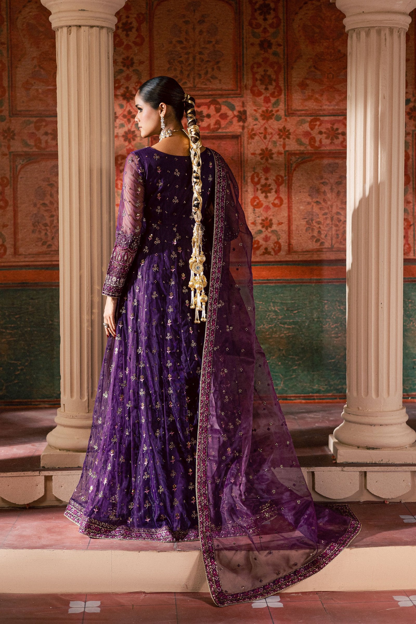 Leya 3Pc - Luxury Wedding Frock BATIKLuxePRET2025 BATIK S / Plum / Raw Silk & Net-M / Plum / Raw Silk & Net-L / Plum / Raw Silk & Net
