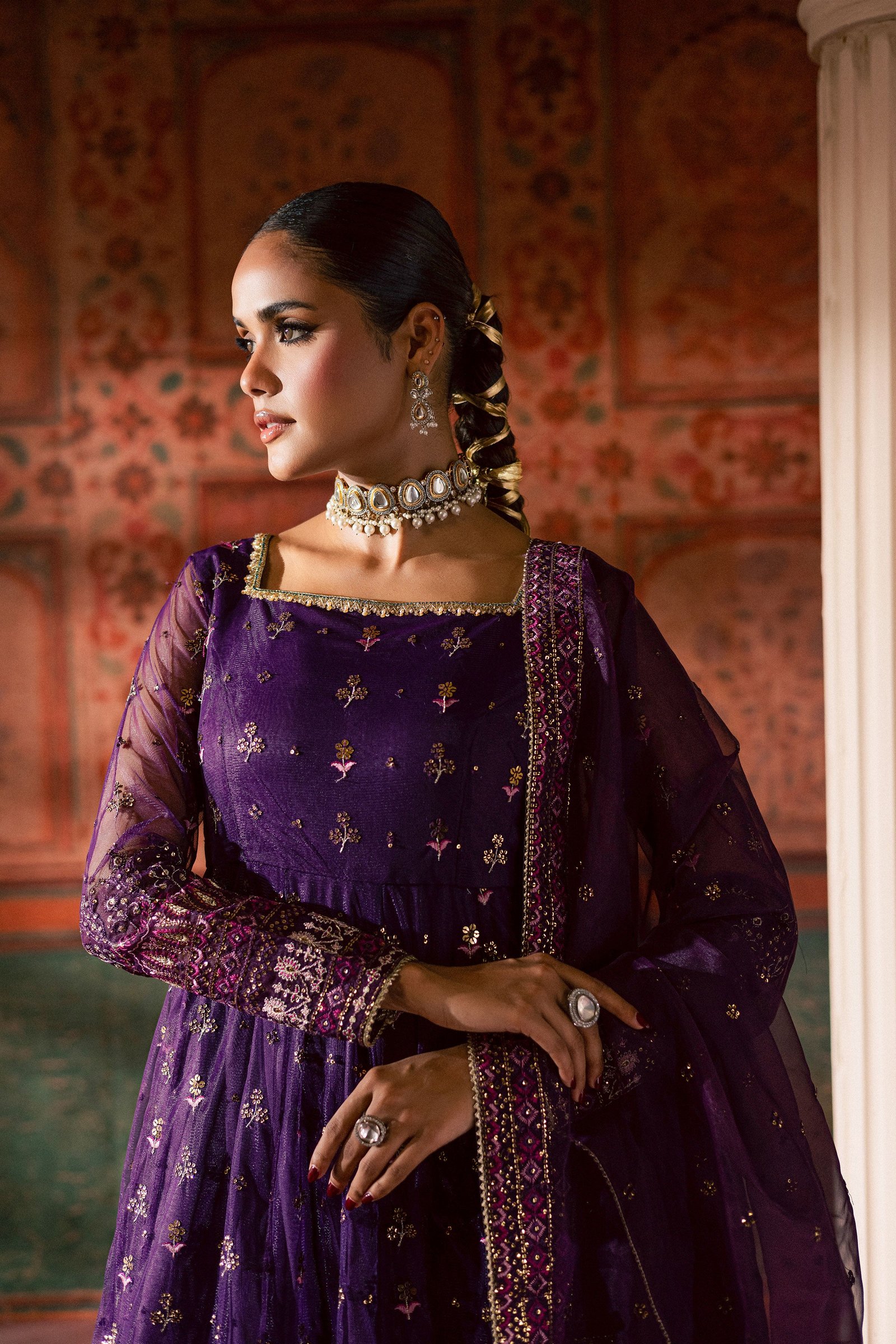 Leya 3Pc - Luxury Wedding Frock BATIKLuxePRET2025 BATIK S / Plum / Raw Silk & Net-M / Plum / Raw Silk & Net-L / Plum / Raw Silk & Net