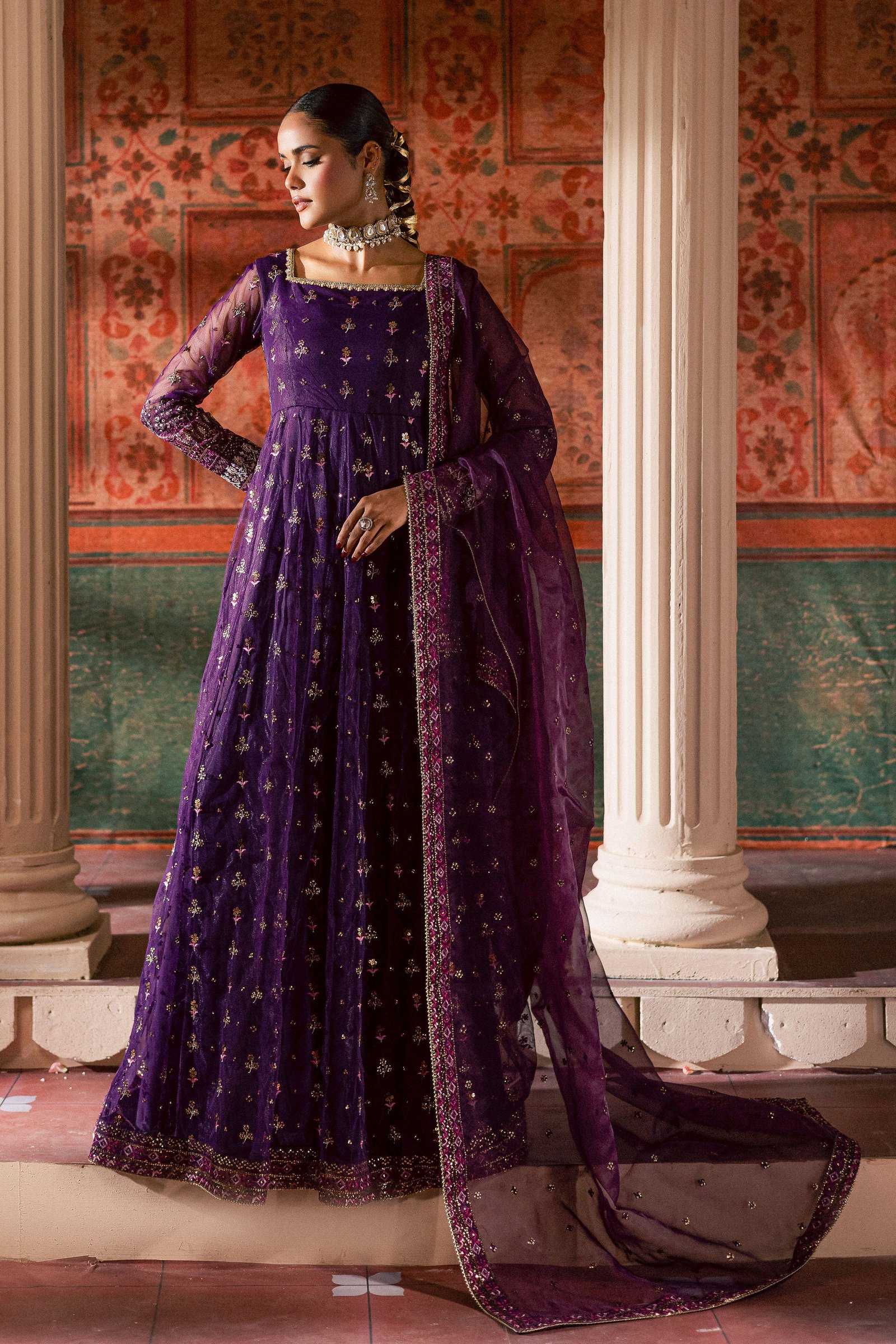 Leya 3Pc - Luxury Wedding Frock BATIKLuxePRET2025  BATIK   S / Plum / Raw Silk & Net-M / Plum / Raw Silk & Net-L / Plum / Raw Silk & Net