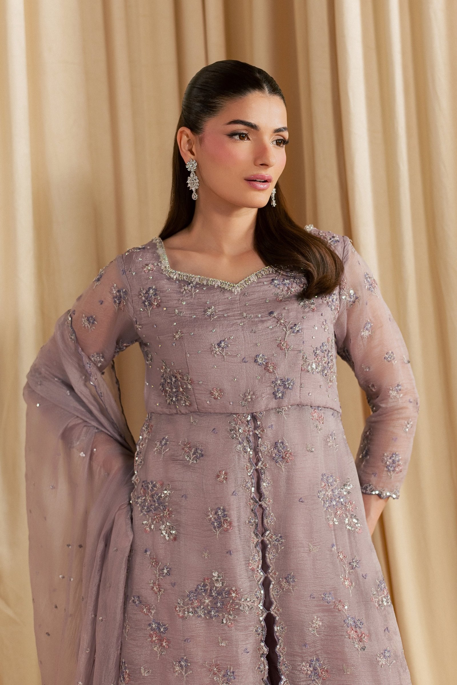 Lilac Periwinkle 3Pc - Festive Luxe Pret STUDIOLUXEAUG26 BATIK S / Lavender / Tissue Silk
