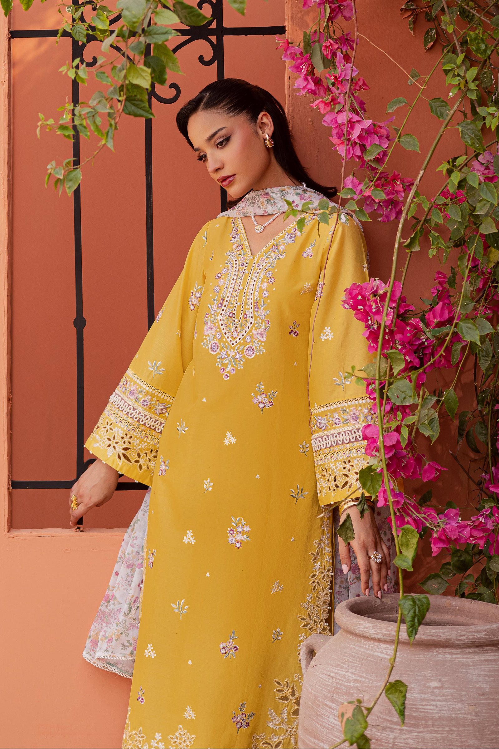 Lime Darla 3Pc - Festive Embroidered Lawn BATIKEID2026 BATIK XS / Lemon Yellow / Pima Lawn-S / Lemon Yellow / Pima Lawn-M / Lemon Yellow / Pima Lawn-L / Lemon Yellow / Pima Lawn-XL / Lemon Yellow / Pima Lawn