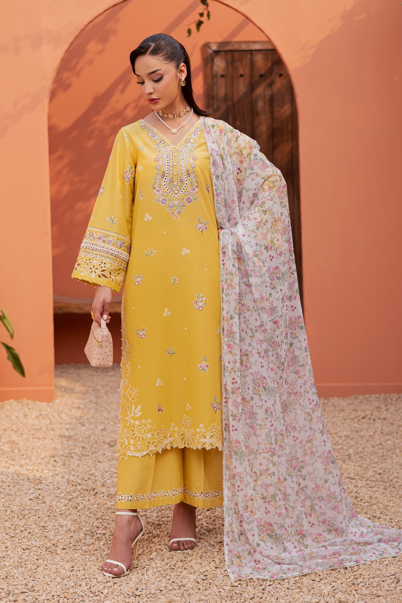 Lime Darla 3Pc - Festive Embroidered Lawn BATIKEID2026 BATIK XS / Lemon Yellow / Pima Lawn-S / Lemon Yellow / Pima Lawn-M / Lemon Yellow / Pima Lawn-L / Lemon Yellow / Pima Lawn-XL / Lemon Yellow / Pima Lawn