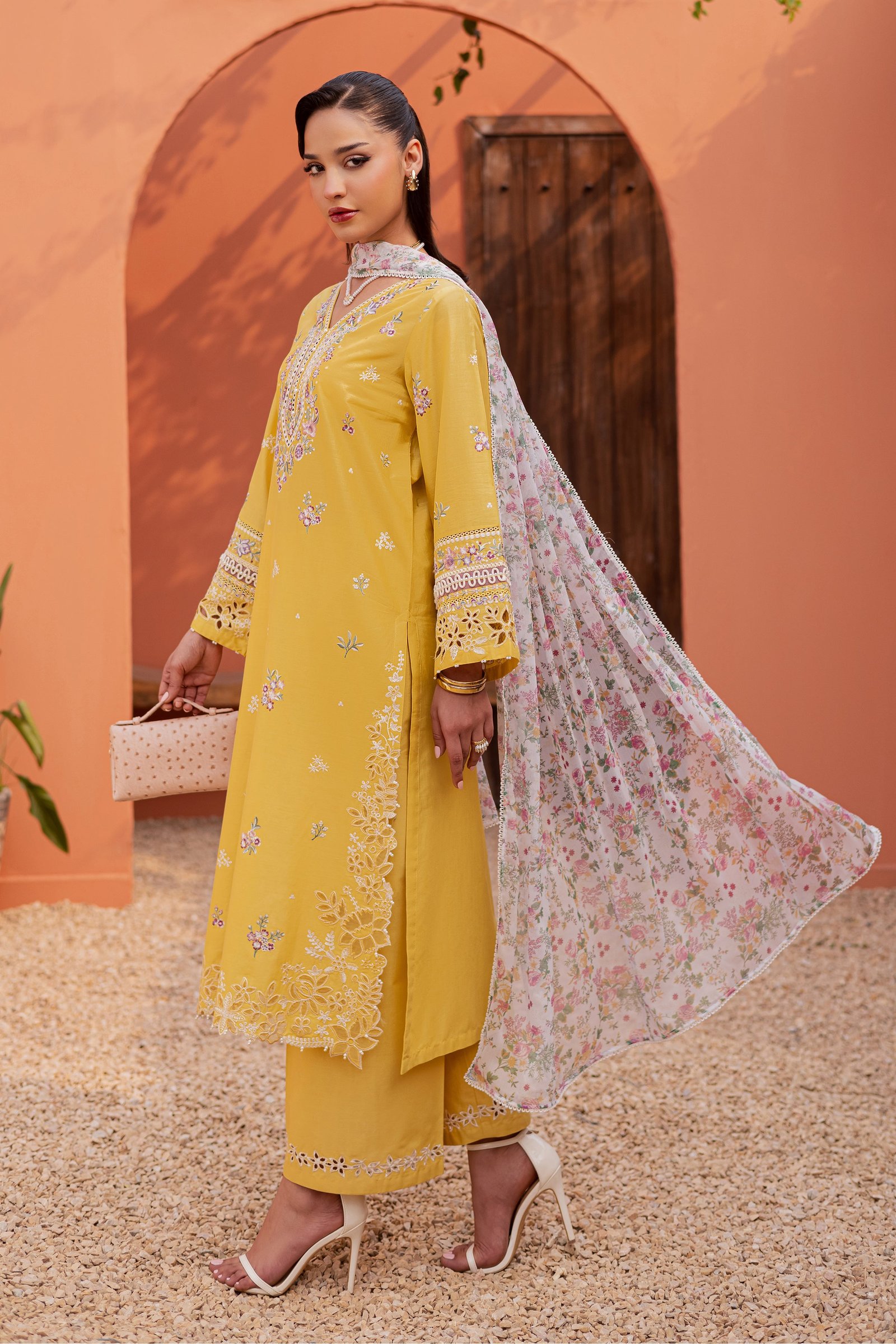 Lime Darla 3Pc - Festive Embroidered Lawn BATIKEID2026 BATIK XS / Lemon Yellow / Pima Lawn-S / Lemon Yellow / Pima Lawn-M / Lemon Yellow / Pima Lawn-L / Lemon Yellow / Pima Lawn-XL / Lemon Yellow / Pima Lawn