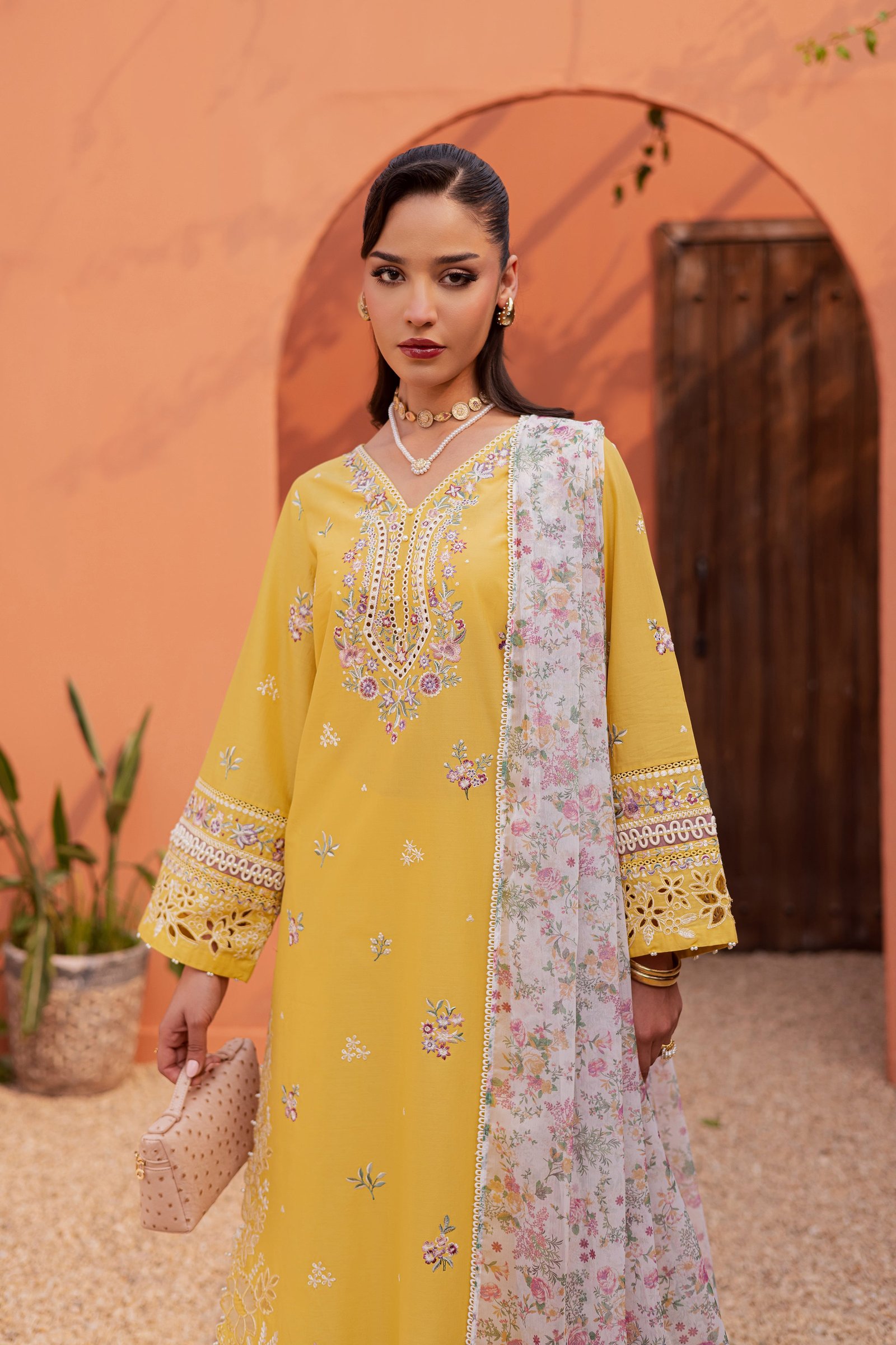 Lime Darla 3Pc - Festive Embroidered Lawn BATIKEID2026 BATIK XS / Lemon Yellow / Pima Lawn-S / Lemon Yellow / Pima Lawn-M / Lemon Yellow / Pima Lawn-L / Lemon Yellow / Pima Lawn-XL / Lemon Yellow / Pima Lawn