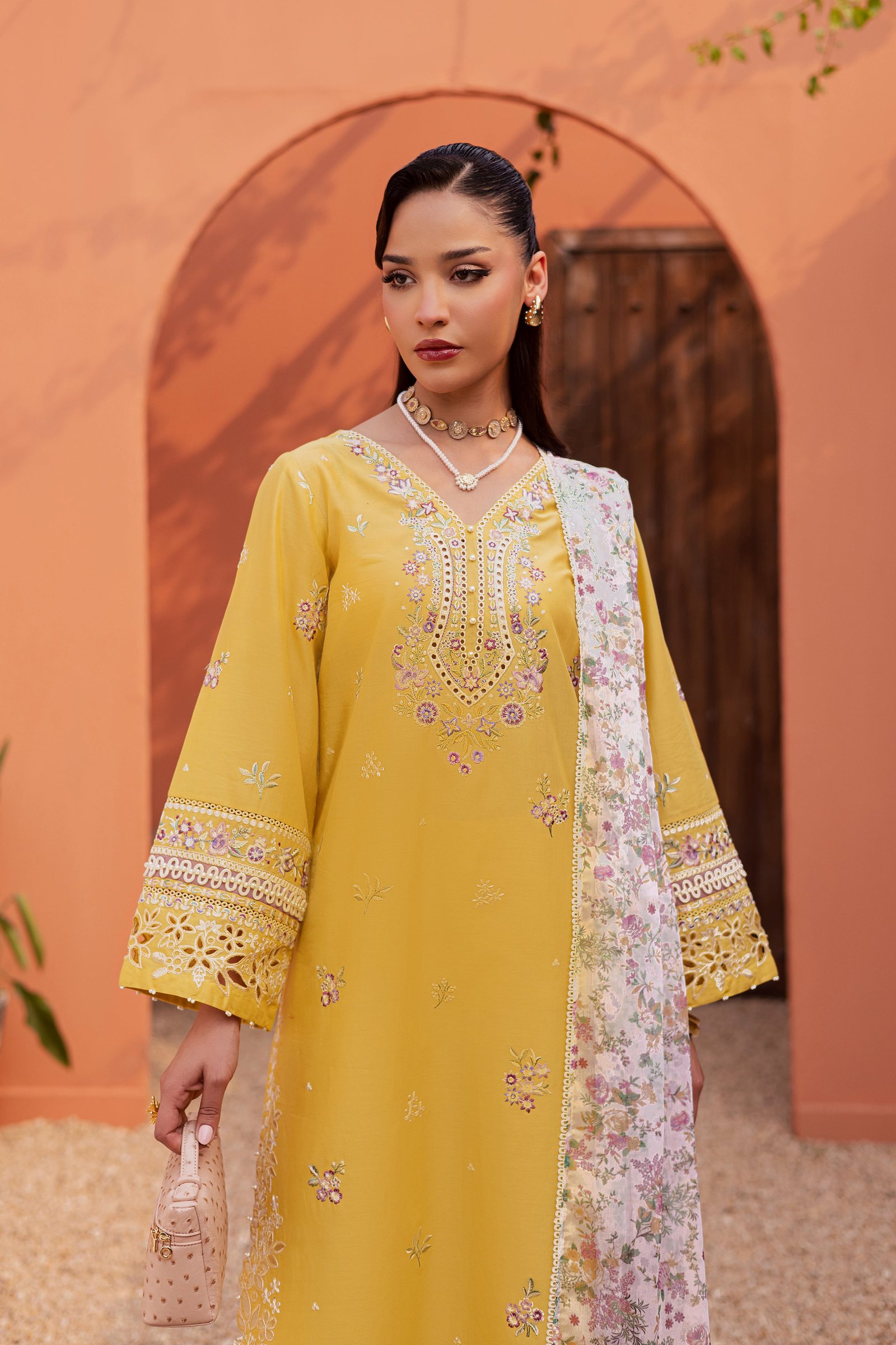 Lime Darla 3Pc - Festive Embroidered Lawn BATIKEID2026 BATIK XS / Lemon Yellow / Pima Lawn-S / Lemon Yellow / Pima Lawn-M / Lemon Yellow / Pima Lawn-L / Lemon Yellow / Pima Lawn-XL / Lemon Yellow / Pima Lawn