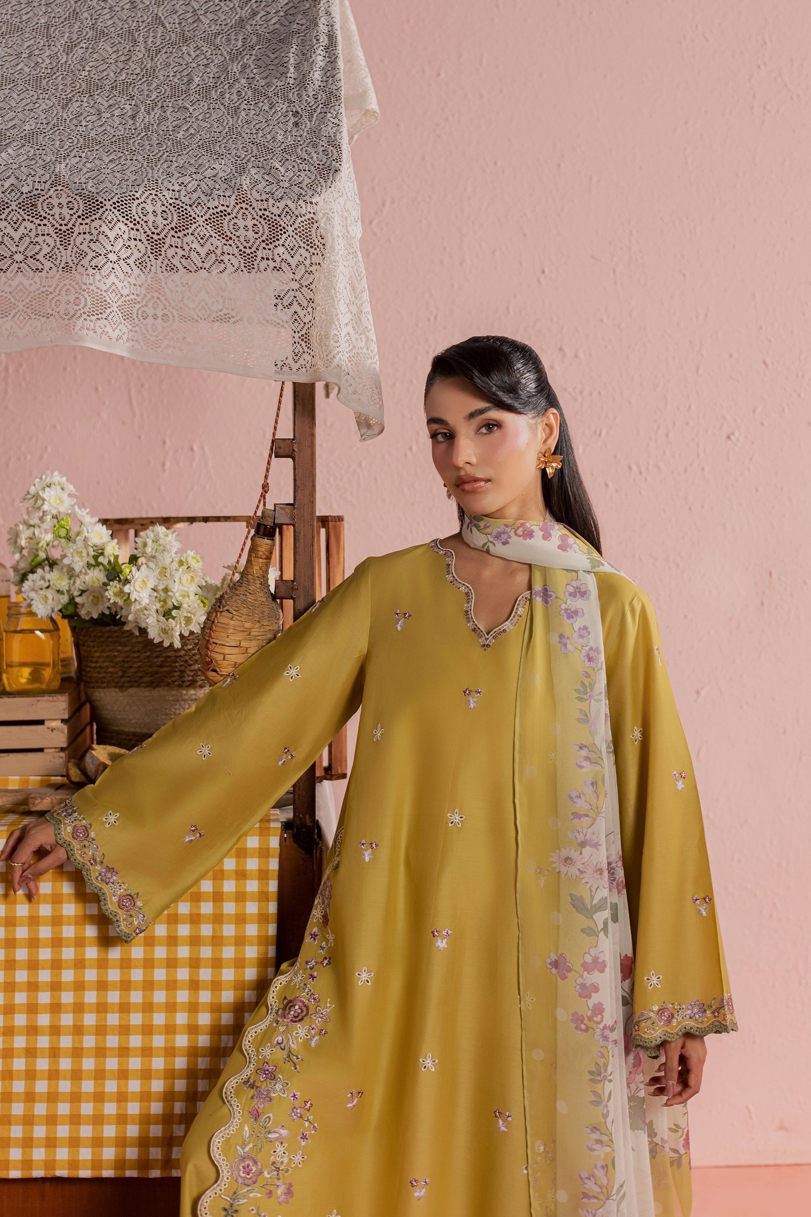 Lime Pop 3Pc - Embroidered Lawn Dress BATIKSS26 BATIK XS / Lime Green / Pima Lawn-S / Lime Green / Pima Lawn-M / Lime Green / Pima Lawn-L / Lime Green / Pima Lawn-XL / Lime Green / Pima Lawn