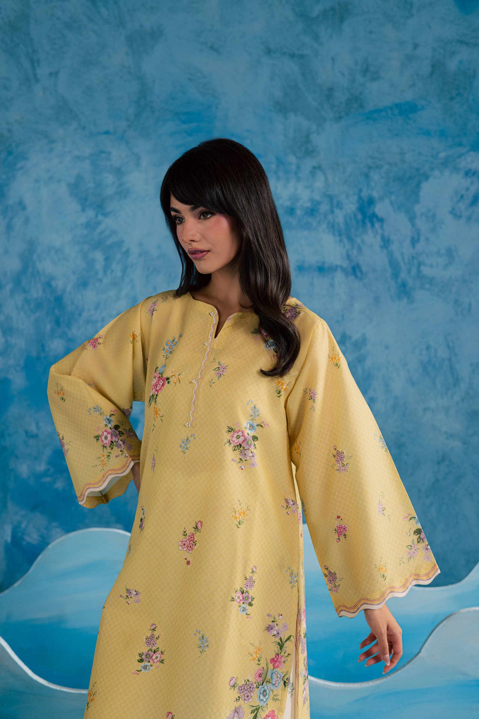 Lime floret 2Pc - Printed Lawn Dress BATIKSS26 BATIK XS / Yellow / Lawn-S / Yellow / Lawn-M / Yellow / Lawn-L / Yellow / Lawn-XL / Yellow / Lawn
