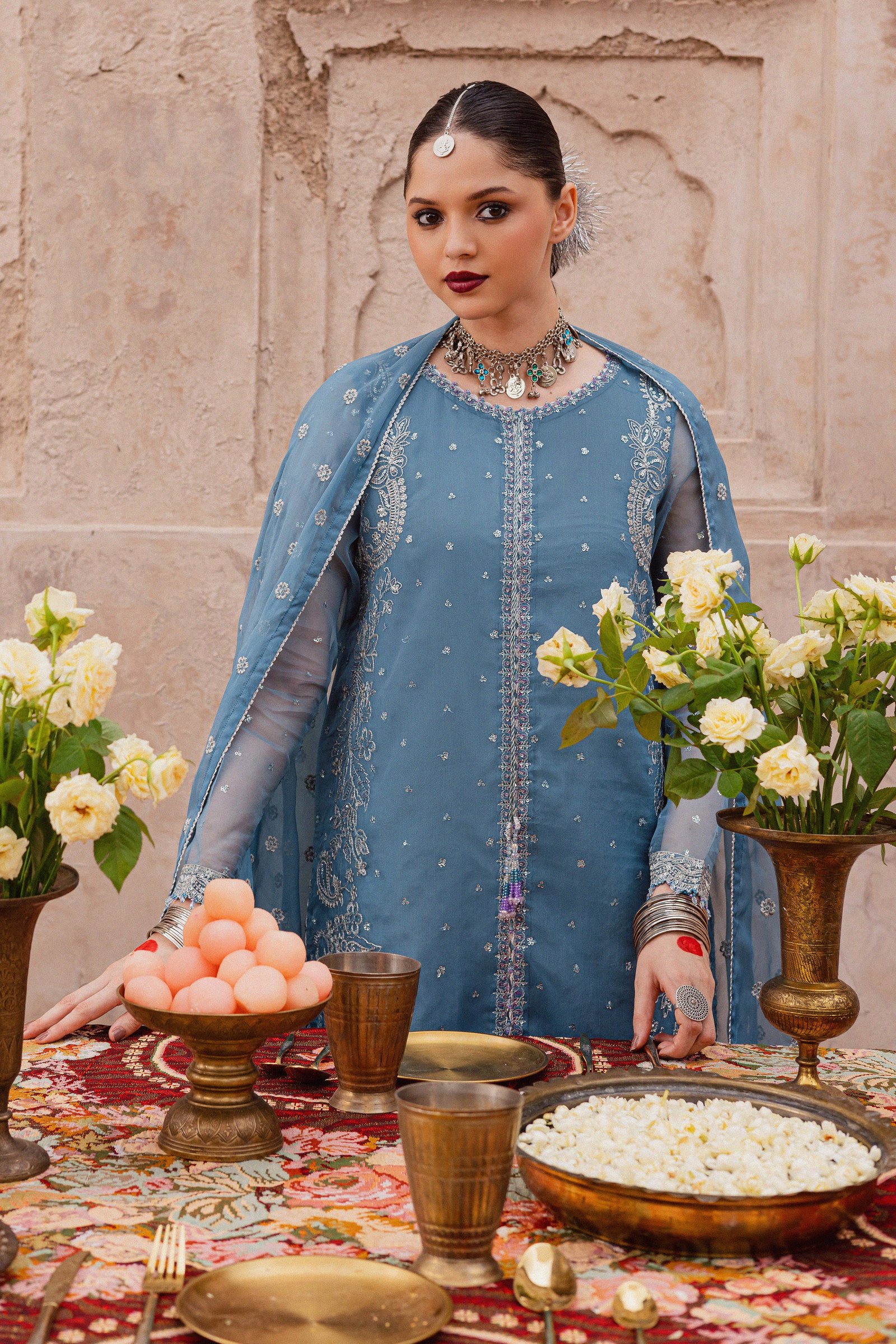  Liyana Lapis 3Pc - Festive Luxe Pret BATIKLuxePRET  BATIK   XS / Stone Blue / Organza & Raw Silk-S / Stone Blue / Organza & Raw Silk-M / Stone Blue / Organza & Raw Silk-L / Stone Blue / Organza & Raw Silk-XL / Stone Blue / Organza & Raw Silk