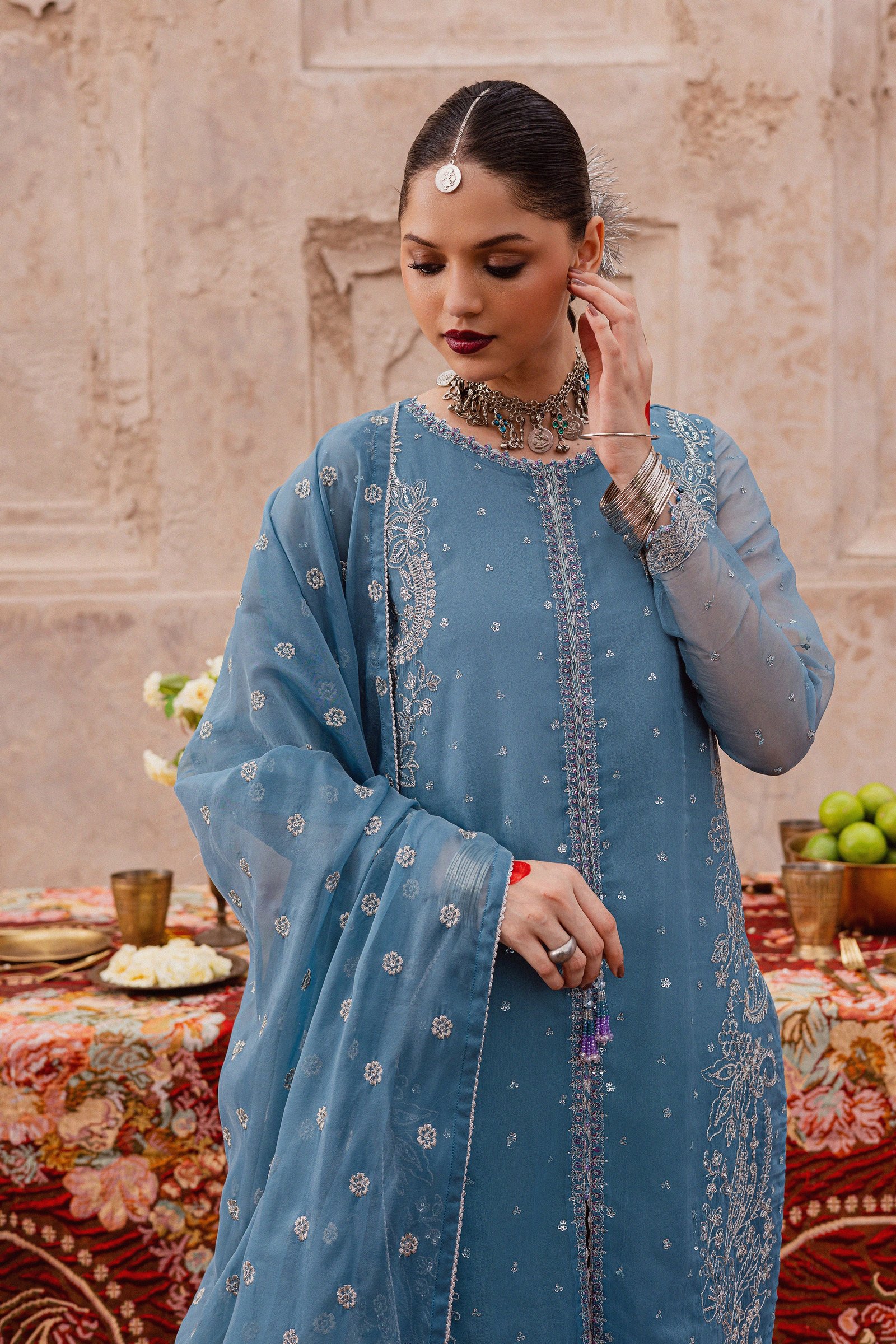  Liyana Lapis 3Pc - Festive Luxe Pret BATIKLuxePRET  BATIK   XS / Stone Blue / Organza & Raw Silk-S / Stone Blue / Organza & Raw Silk-M / Stone Blue / Organza & Raw Silk-L / Stone Blue / Organza & Raw Silk-XL / Stone Blue / Organza & Raw Silk