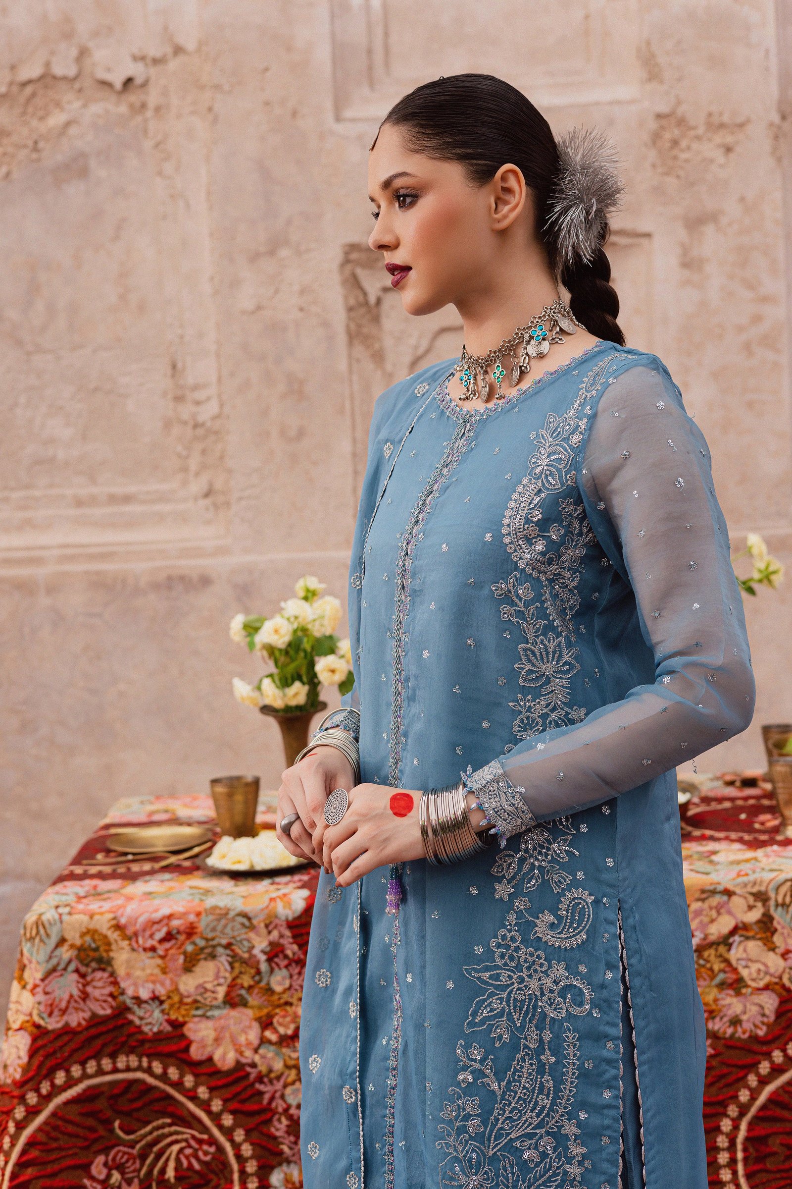  Liyana Lapis 3Pc - Festive Luxe Pret BATIKLuxePRET  BATIK   XS / Stone Blue / Organza & Raw Silk-S / Stone Blue / Organza & Raw Silk-M / Stone Blue / Organza & Raw Silk-L / Stone Blue / Organza & Raw Silk-XL / Stone Blue / Organza & Raw Silk