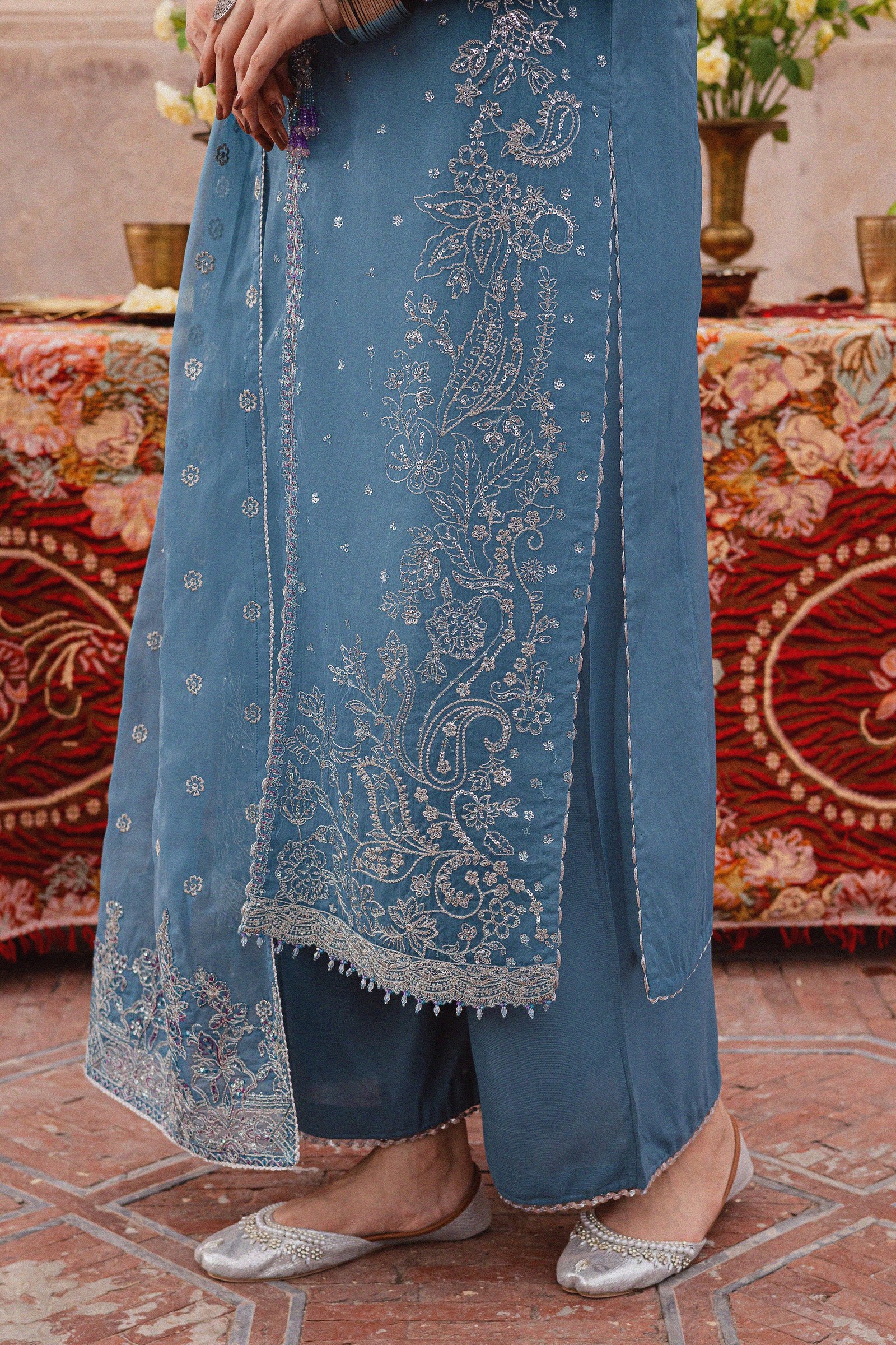  Liyana Lapis 3Pc - Festive Luxe Pret BATIKLuxePRET  BATIK   XS / Stone Blue / Organza & Raw Silk-S / Stone Blue / Organza & Raw Silk-M / Stone Blue / Organza & Raw Silk-L / Stone Blue / Organza & Raw Silk-XL / Stone Blue / Organza & Raw Silk