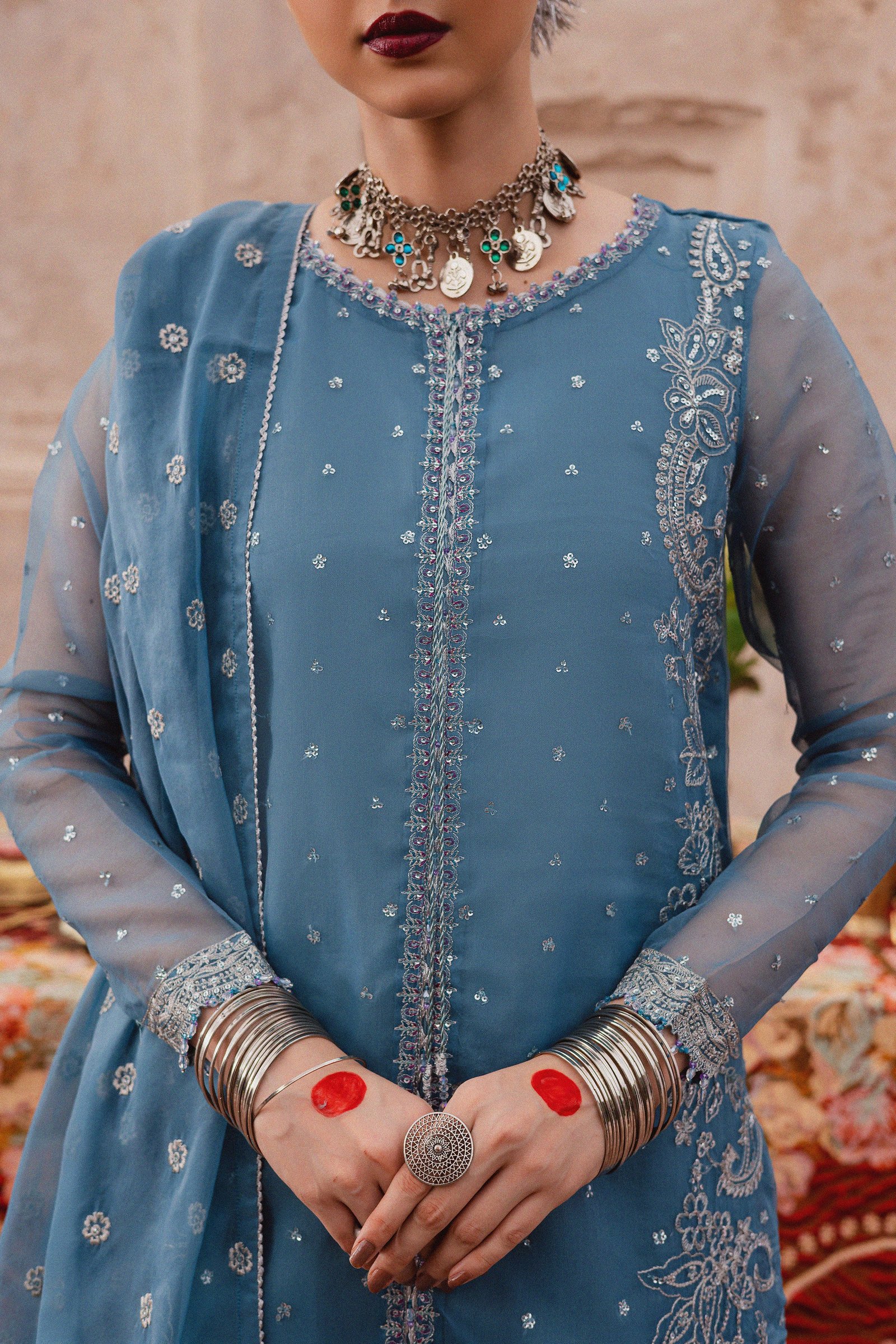 Liyana Lapis 3Pc - Festive Luxe Pret BATIKLuxePRET BATIK XS / Stone Blue / Organza & Raw Silk-S / Stone Blue / Organza & Raw Silk-M / Stone Blue / Organza & Raw Silk-L / Stone Blue / Organza & Raw Silk-XL / Stone Blue / Organza & Raw Silk