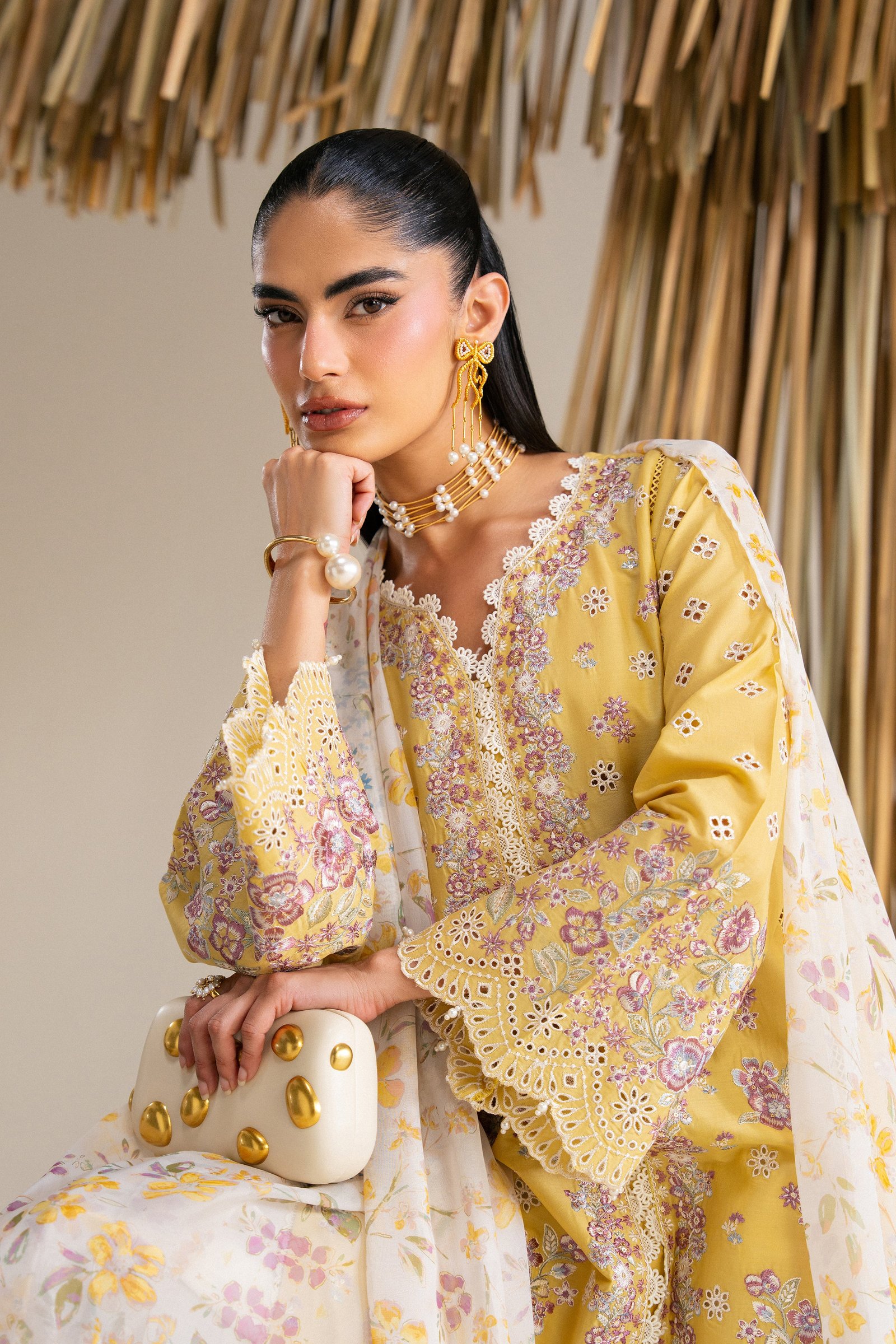 Lumi 3Pc - Festive Eid Pret BATIKSS26 BATIK XS / Ochre / Pima Lawn-S / Ochre / Pima Lawn-M / Ochre / Pima Lawn-L / Ochre / Pima Lawn-XL / Ochre / Pima Lawn