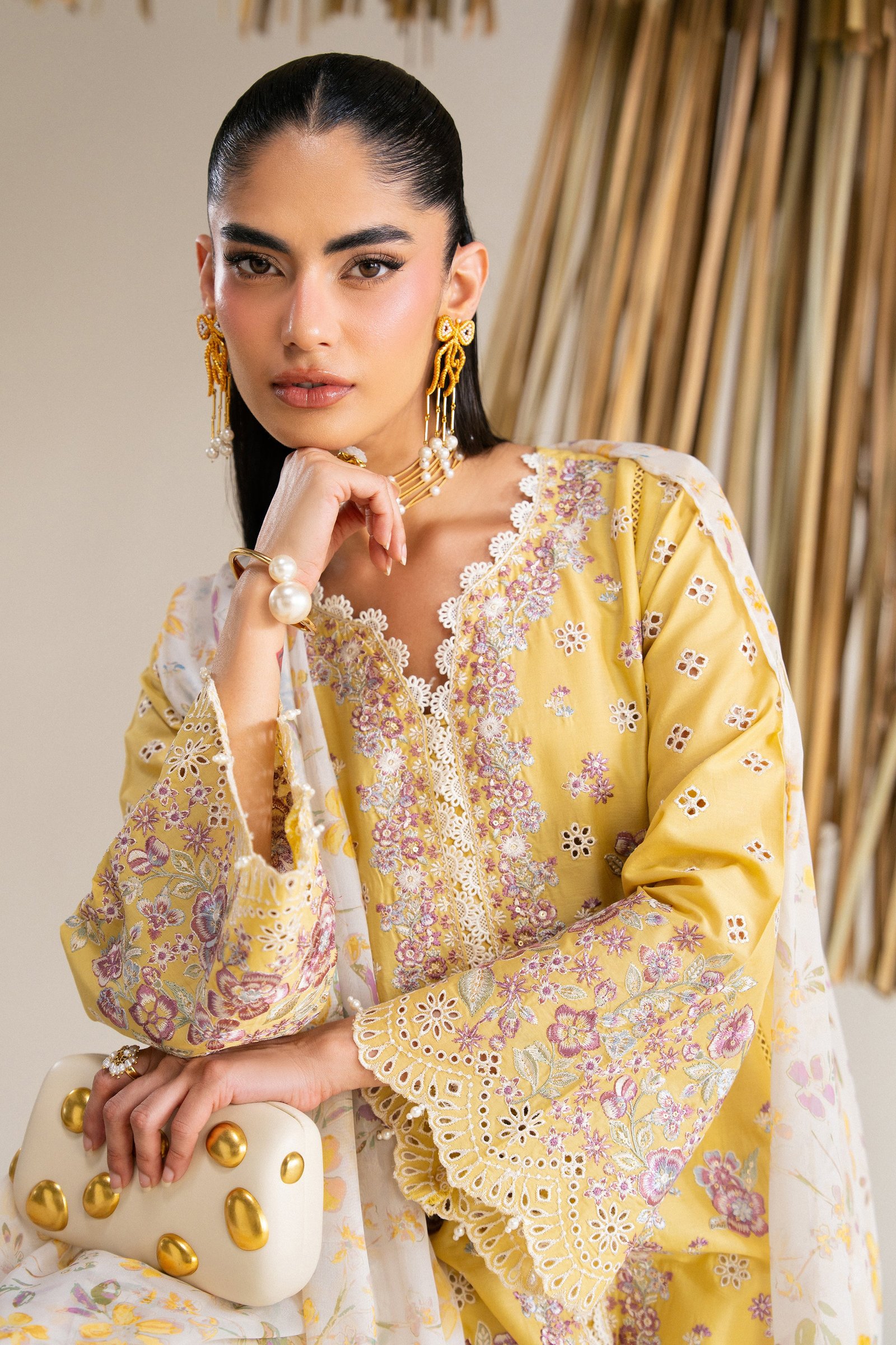 Lumi 3Pc - Festive Eid Pret BATIKSS26 BATIK XS / Ochre / Pima Lawn-S / Ochre / Pima Lawn-M / Ochre / Pima Lawn-L / Ochre / Pima Lawn-XL / Ochre / Pima Lawn