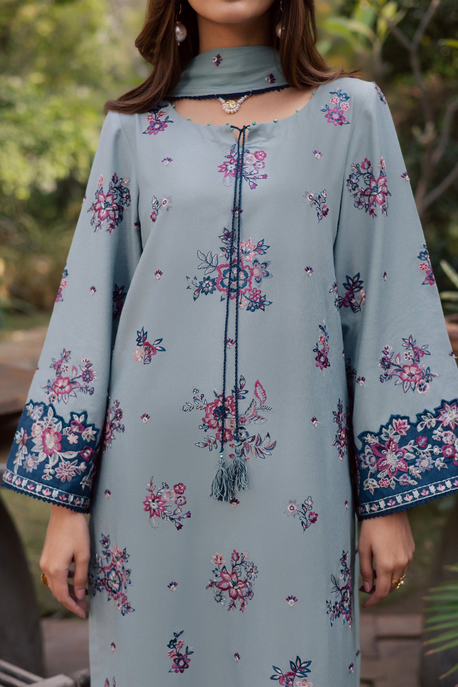 Madden 3Pc - Embroidered Festive Pret BATIK WINTER PRET 2025 BATIK XS / Ice Blue / Textured Cotton-S / Ice Blue / Textured Cotton-M / Ice Blue / Textured Cotton-L / Ice Blue / Textured Cotton-XL / Ice Blue / Textured Cotton