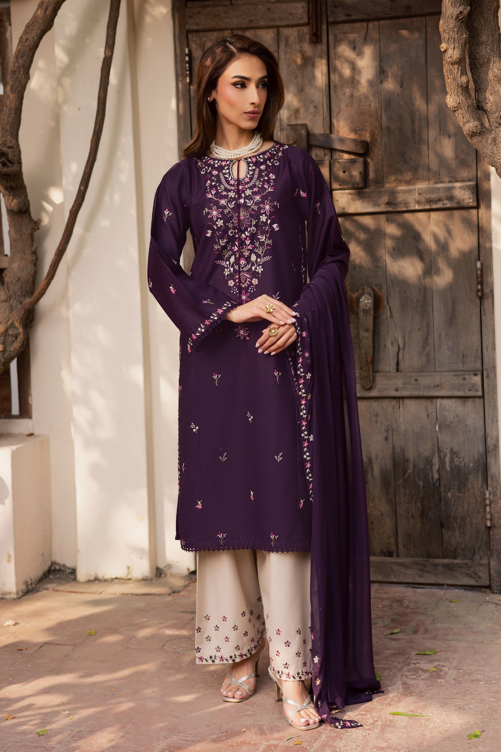  Malam 3Pc - Embroidered Festive Pret BATIK WINTER PRET 2025  BATIK   XS / Egg Plant / Textured Cotton-S / Egg Plant / Textured Cotton-M / Egg Plant / Textured Cotton-L / Egg Plant / Textured Cotton-XL / Egg Plant / Textured Cotton