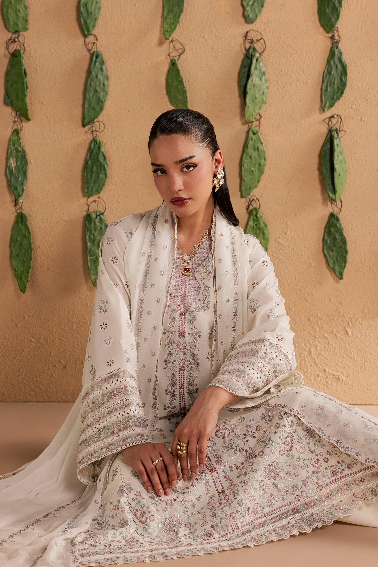 Manon 3Pc - Luxury Embroidered Lawn BATIKSS26 BATIK XS / Eggnog / Pima Lawn-S / Eggnog / Pima Lawn-M / Eggnog / Pima Lawn-L / Eggnog / Pima Lawn-XL / Eggnog / Pima Lawn