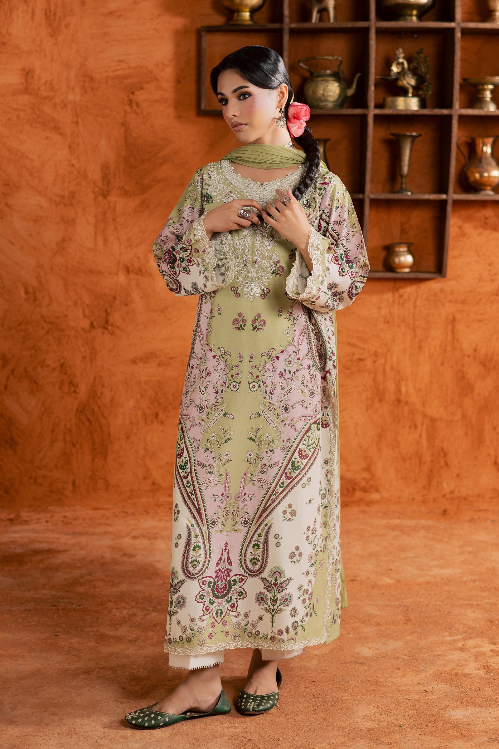  Margot 3Pc - Printed Lawn Dress BATIKEID2026  BATIK   XS / Green / Lawn-S / Green / Lawn-M / Green / Lawn-L / Green / Lawn-XL / Green / Lawn