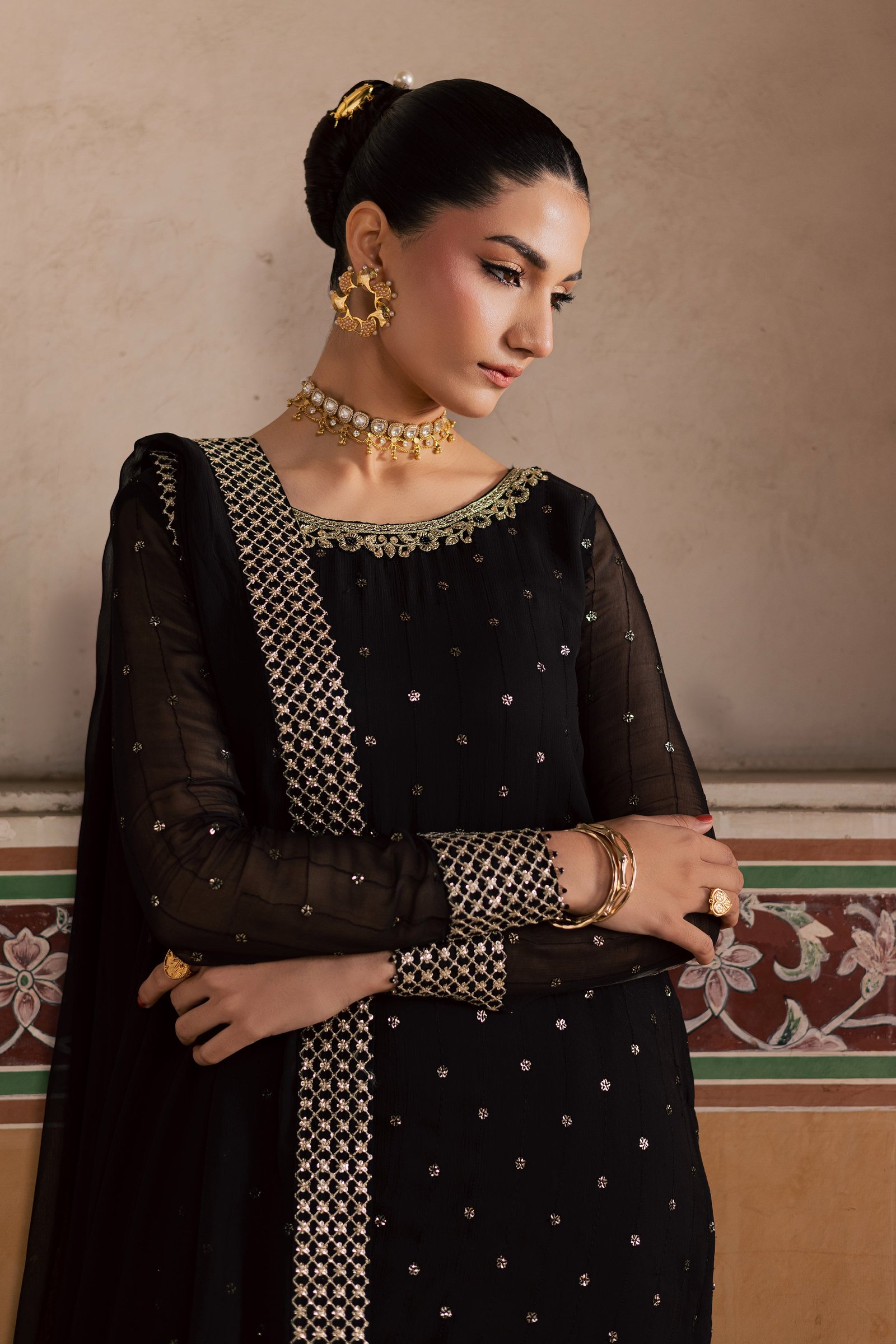 Mashal 3Pc - Festive Luxe Pret BATIKLuxePRET BATIK XS / Black / Chiffon-S / Black / Chiffon-M / Black / Chiffon-L / Black / Chiffon-XL / Black / Chiffon