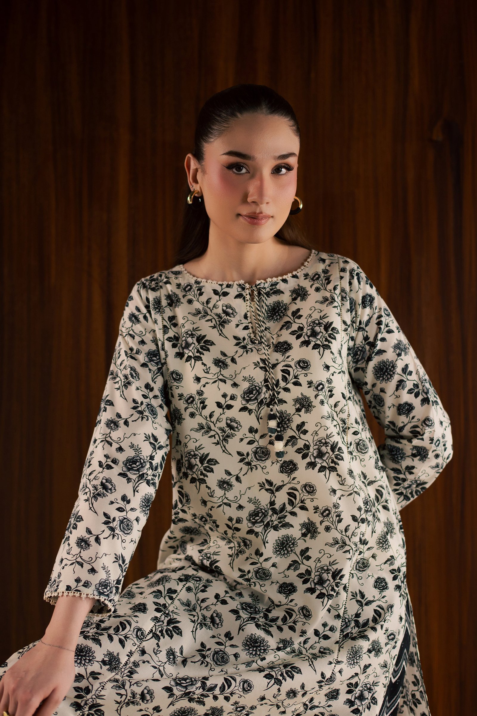  Maxton and Crocus 2Pc - Printed Lawn Dress BATIKSS26  BATIK   XS / White and Black / Lawn-S / White and Black / Lawn-M / White and Black / Lawn-L / White and Black / Lawn-XL / White and Black / Lawn