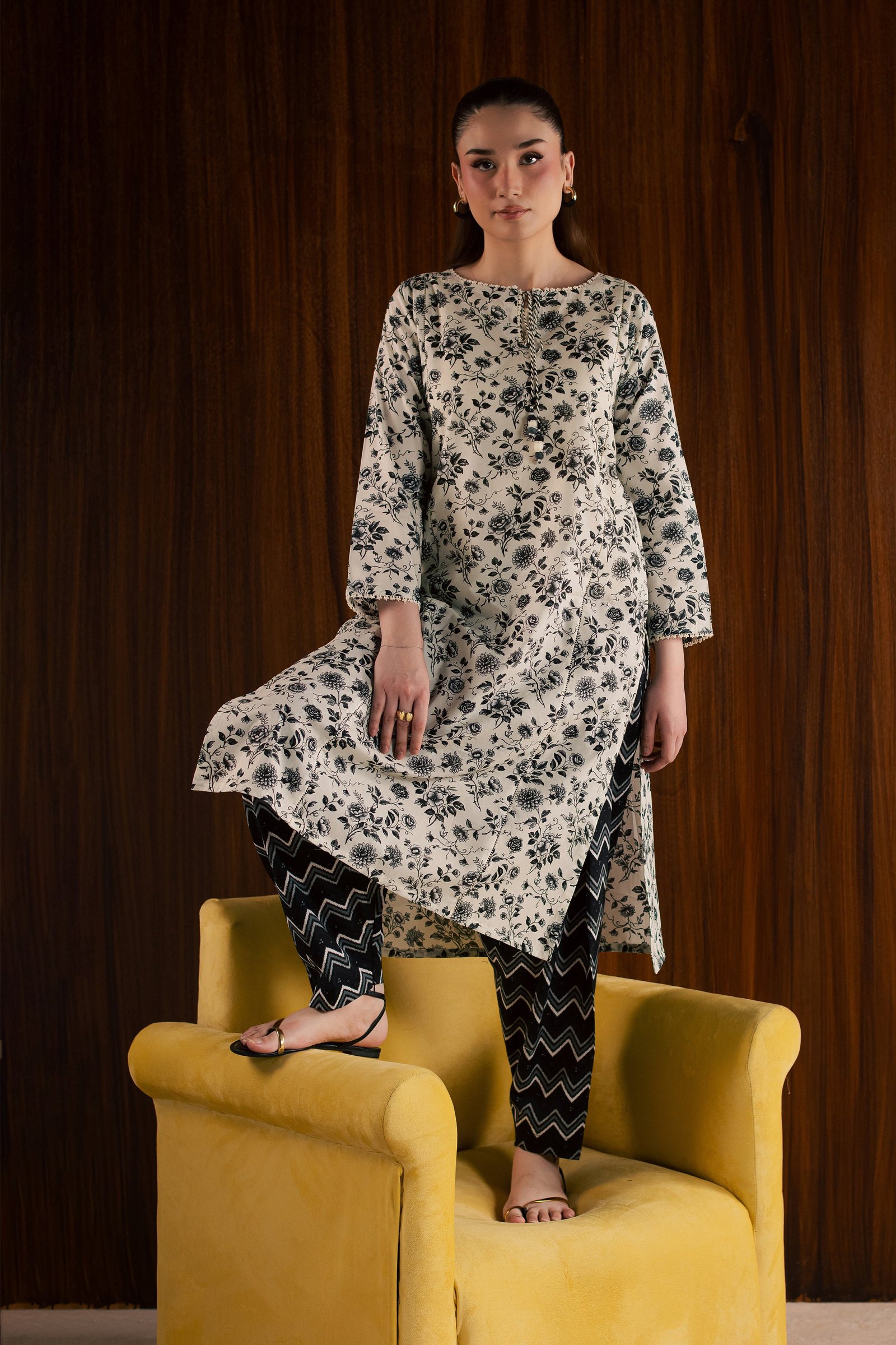 Maxton and Crocus 2Pc - Printed Lawn Dress BATIKSS26 BATIK XS / White and Black / Lawn-S / White and Black / Lawn-M / White and Black / Lawn-L / White and Black / Lawn-XL / White and Black / Lawn