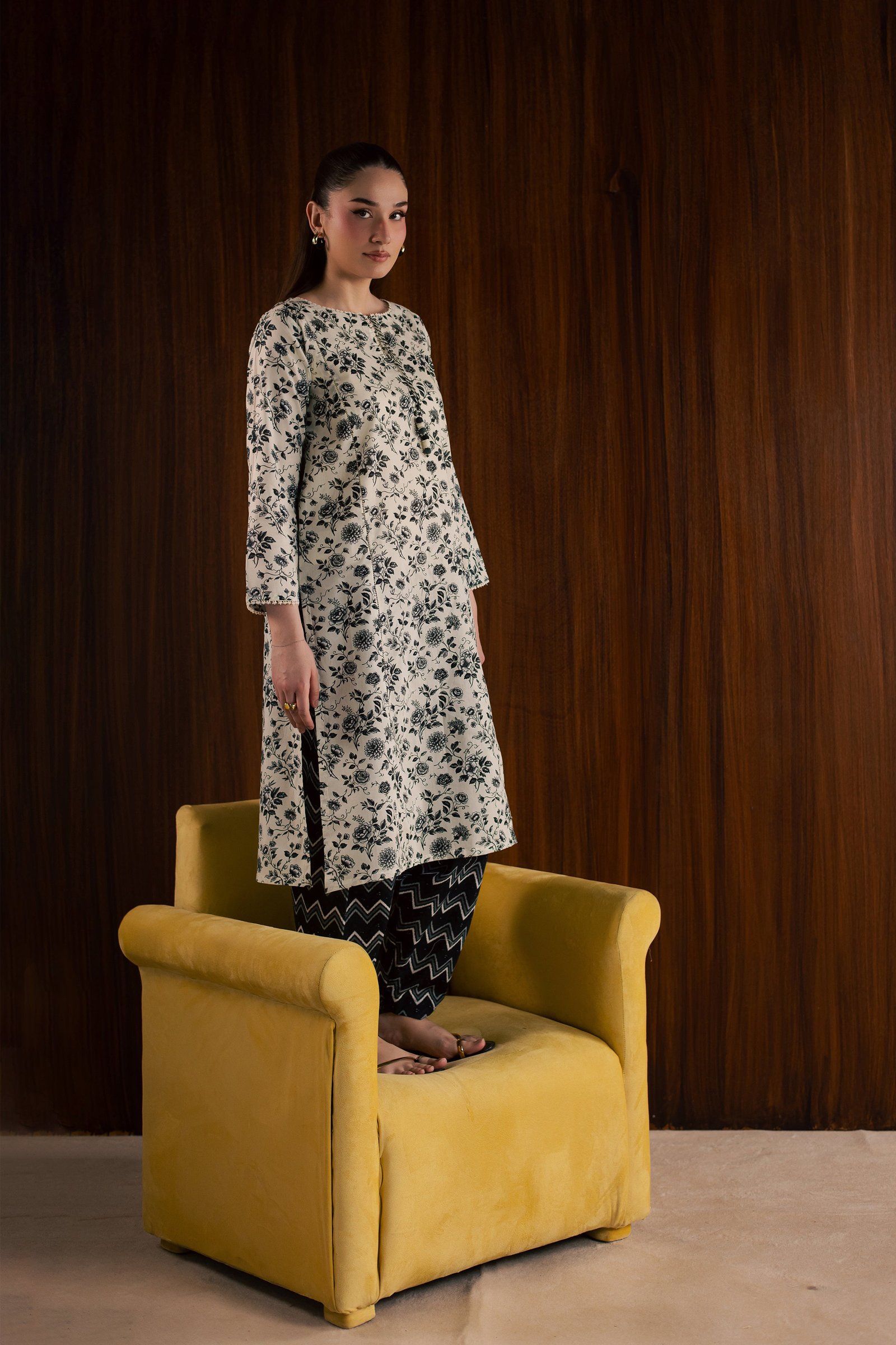  Maxton and Crocus 2Pc - Printed Lawn Dress BATIKSS26  BATIK   XS / White and Black / Lawn-S / White and Black / Lawn-M / White and Black / Lawn-L / White and Black / Lawn-XL / White and Black / Lawn