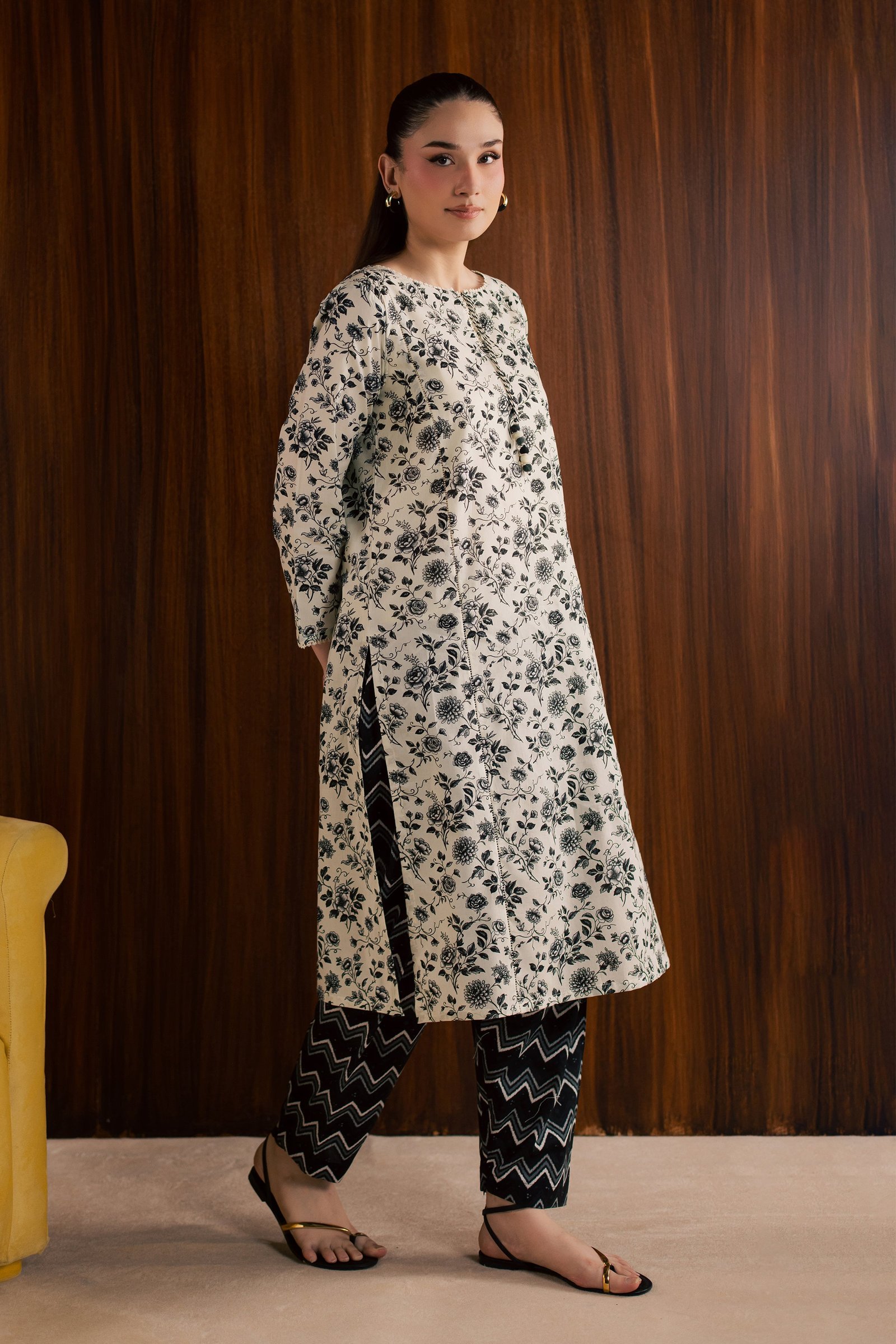  Maxton and Crocus 2Pc - Printed Lawn Dress BATIKSS26  BATIK   XS / White and Black / Lawn-S / White and Black / Lawn-M / White and Black / Lawn-L / White and Black / Lawn-XL / White and Black / Lawn