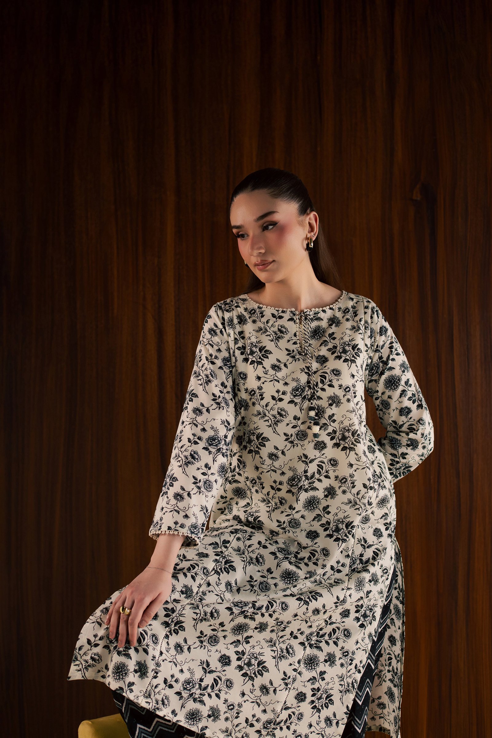  Maxton and Crocus 2Pc - Printed Lawn Dress BATIKSS26  BATIK   XS / White and Black / Lawn-S / White and Black / Lawn-M / White and Black / Lawn-L / White and Black / Lawn-XL / White and Black / Lawn