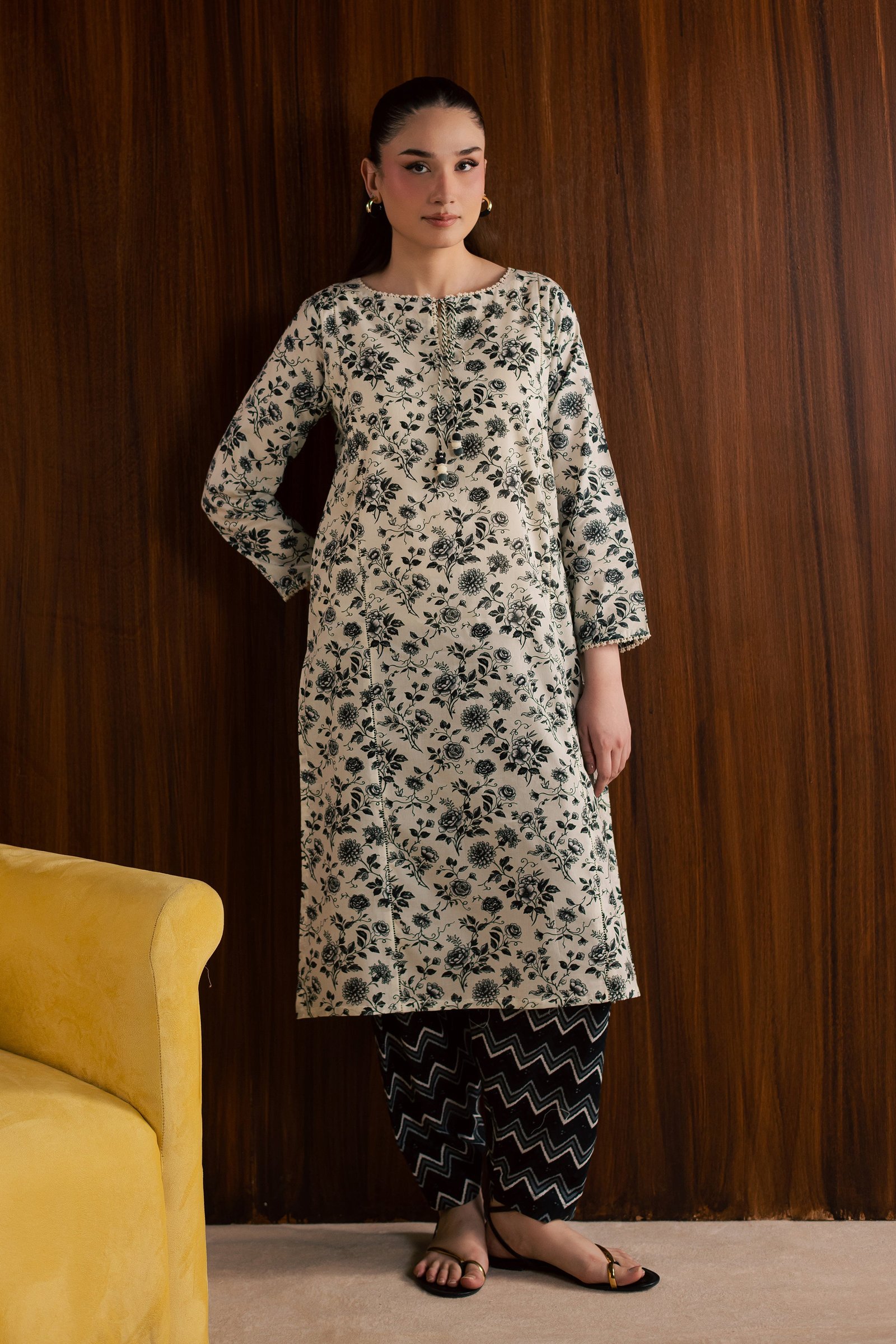  Maxton and Crocus 2Pc - Printed Lawn Dress BATIKSS26  BATIK   XS / White and Black / Lawn-S / White and Black / Lawn-M / White and Black / Lawn-L / White and Black / Lawn-XL / White and Black / Lawn