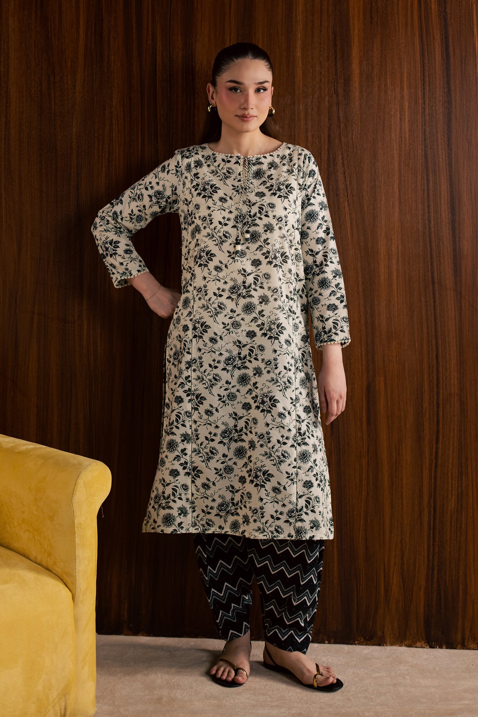 Maxton and Crocus 2Pc - Printed Lawn Dress BATIKSS26 BATIK XS / White and Black / Lawn-S / White and Black / Lawn-M / White and Black / Lawn-L / White and Black / Lawn-XL / White and Black / Lawn