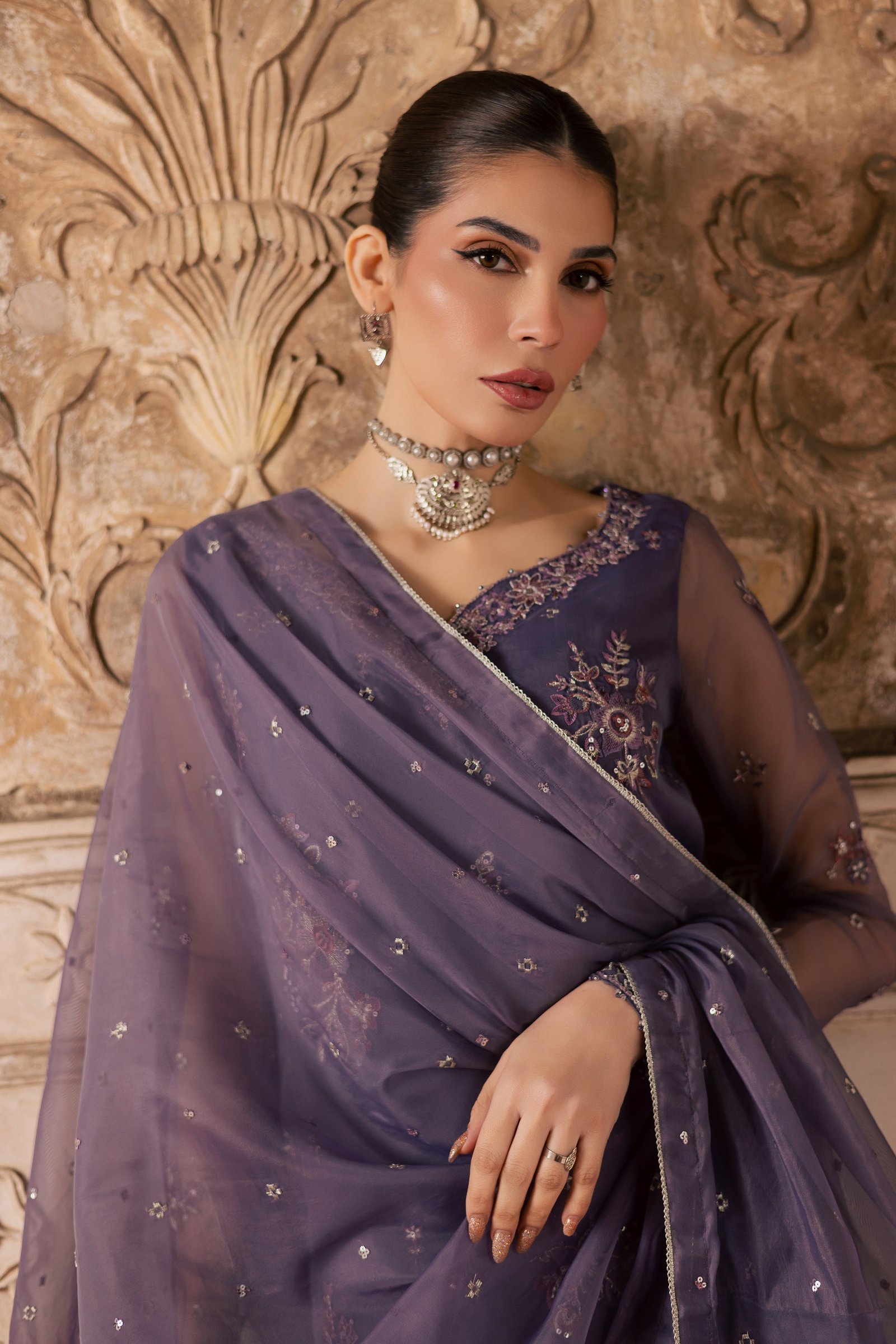 Meesha 3Pc - Festive Luxe Pret BATIKLuxePRET BATIK XS / Dusty Purple / Organza-S / Dusty Purple / Organza-M / Dusty Purple / Organza-L / Dusty Purple / Organza-XL / Dusty Purple / Organza