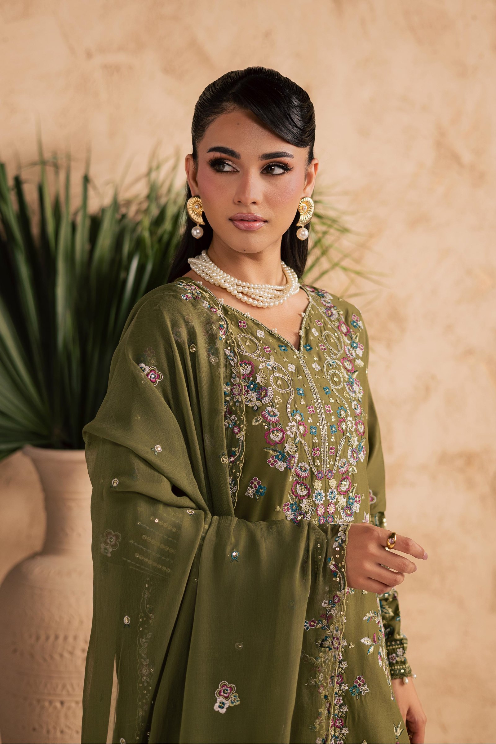 Meshal 3Pc - Embroidered Festive Pret BATIKSS26 BATIK XS / Army Green / Pima-S / Army Green / Pima-M / Army Green / Pima-L / Army Green / Pima-XL / Army Green / Pima