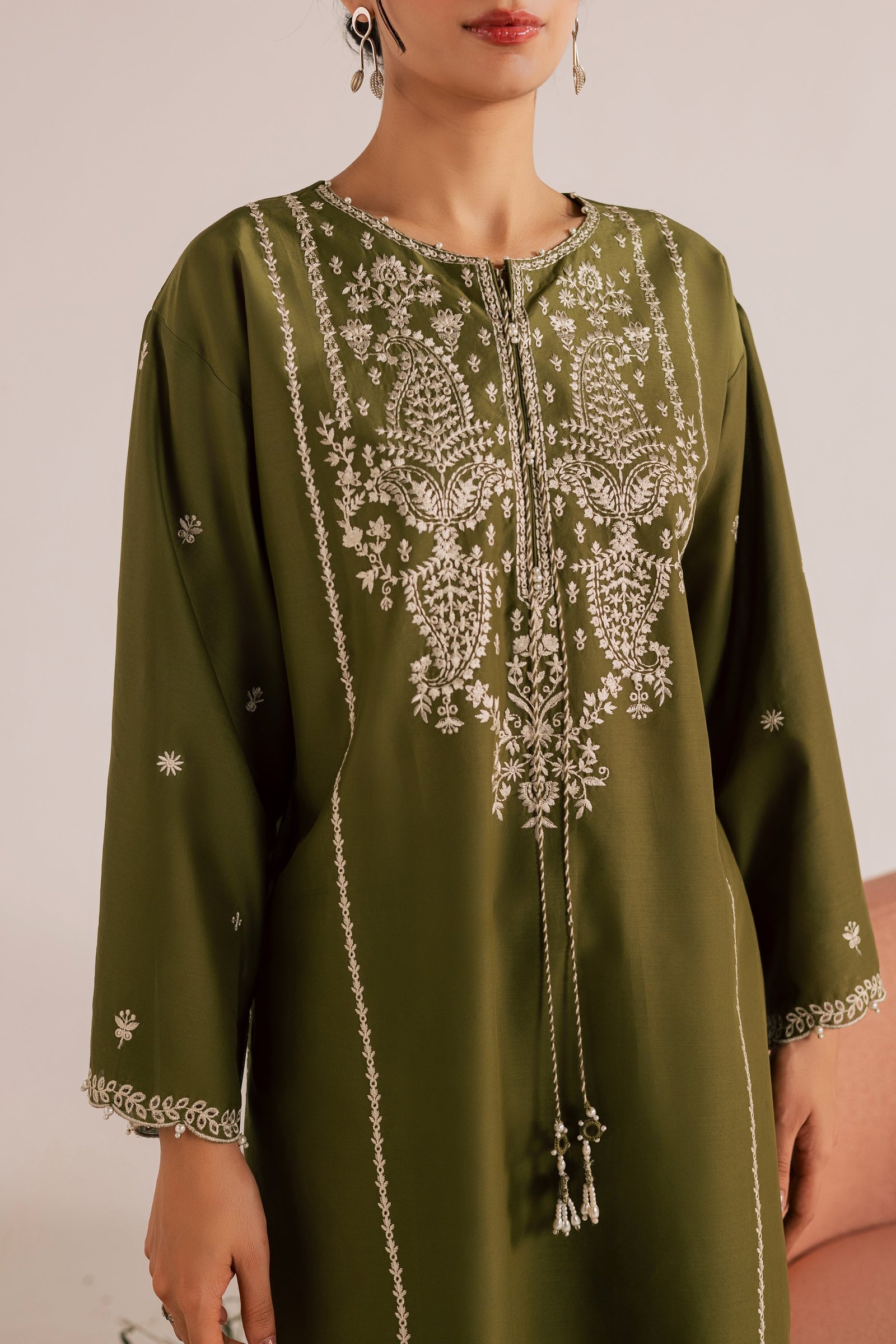 Mina Green 2Pc - Embroidered Lawn Dress EverydayEdit26 BATIK XS / Army Green / Pima Lawn-S / Army Green / Pima Lawn-M / Army Green / Pima Lawn-L / Army Green / Pima Lawn-XL / Army Green / Pima Lawn