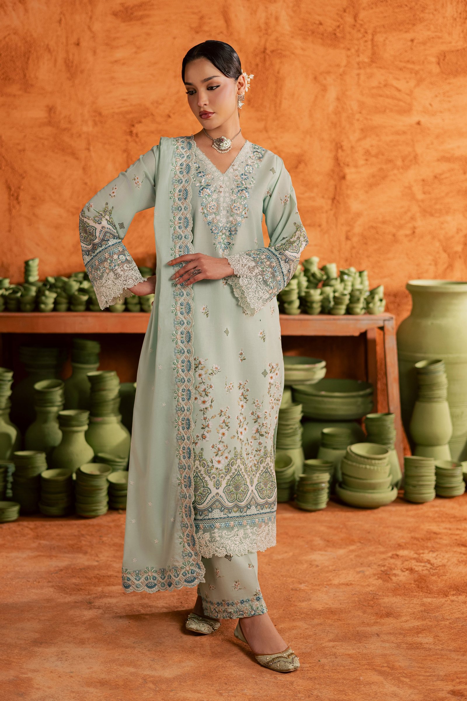 Mint Chip 3Pc - Printed Lawn Dress BATIKEID2026 BATIK XS / Ice Blue / Lawn-S / Ice Blue / Lawn-M / Ice Blue / Lawn-L / Ice Blue / Lawn-XL / Ice Blue / Lawn