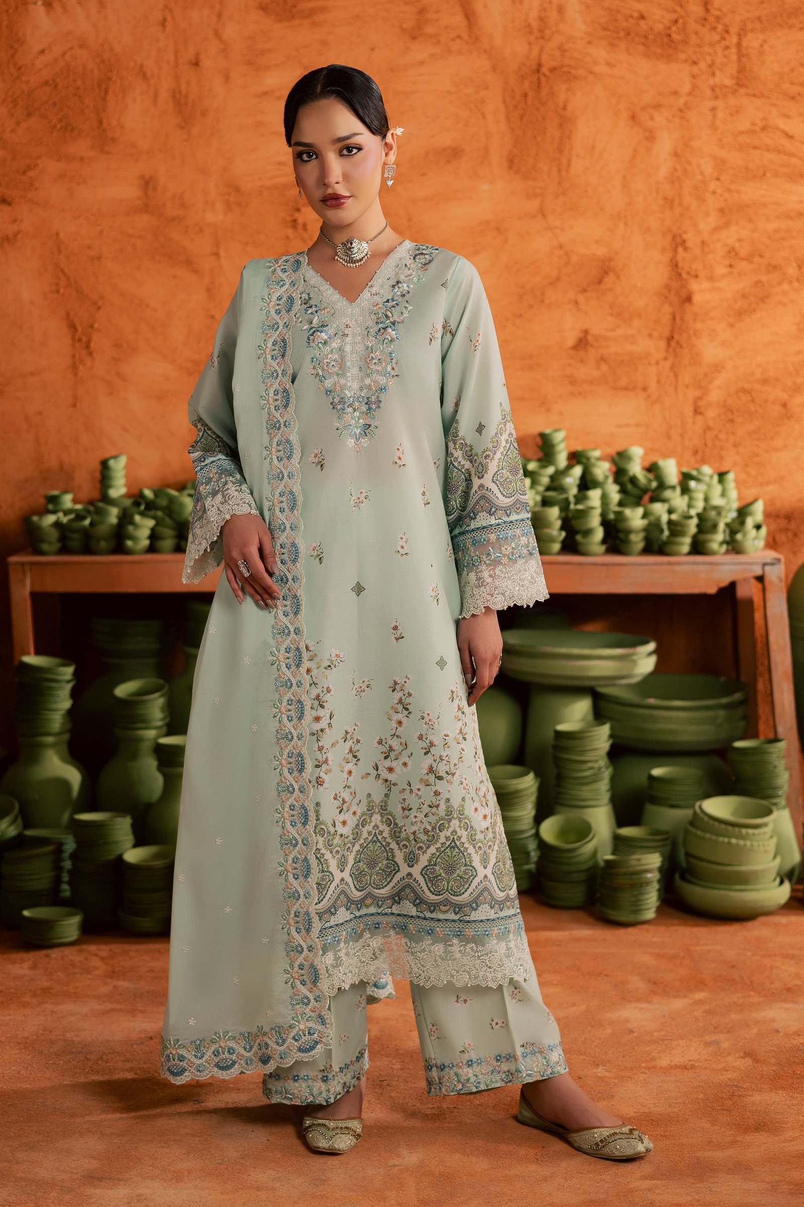 Mint Chip 3Pc - Printed Lawn Dress BATIKEID2026 BATIK XS / Ice Blue / Lawn-S / Ice Blue / Lawn-M / Ice Blue / Lawn-L / Ice Blue / Lawn-XL / Ice Blue / Lawn