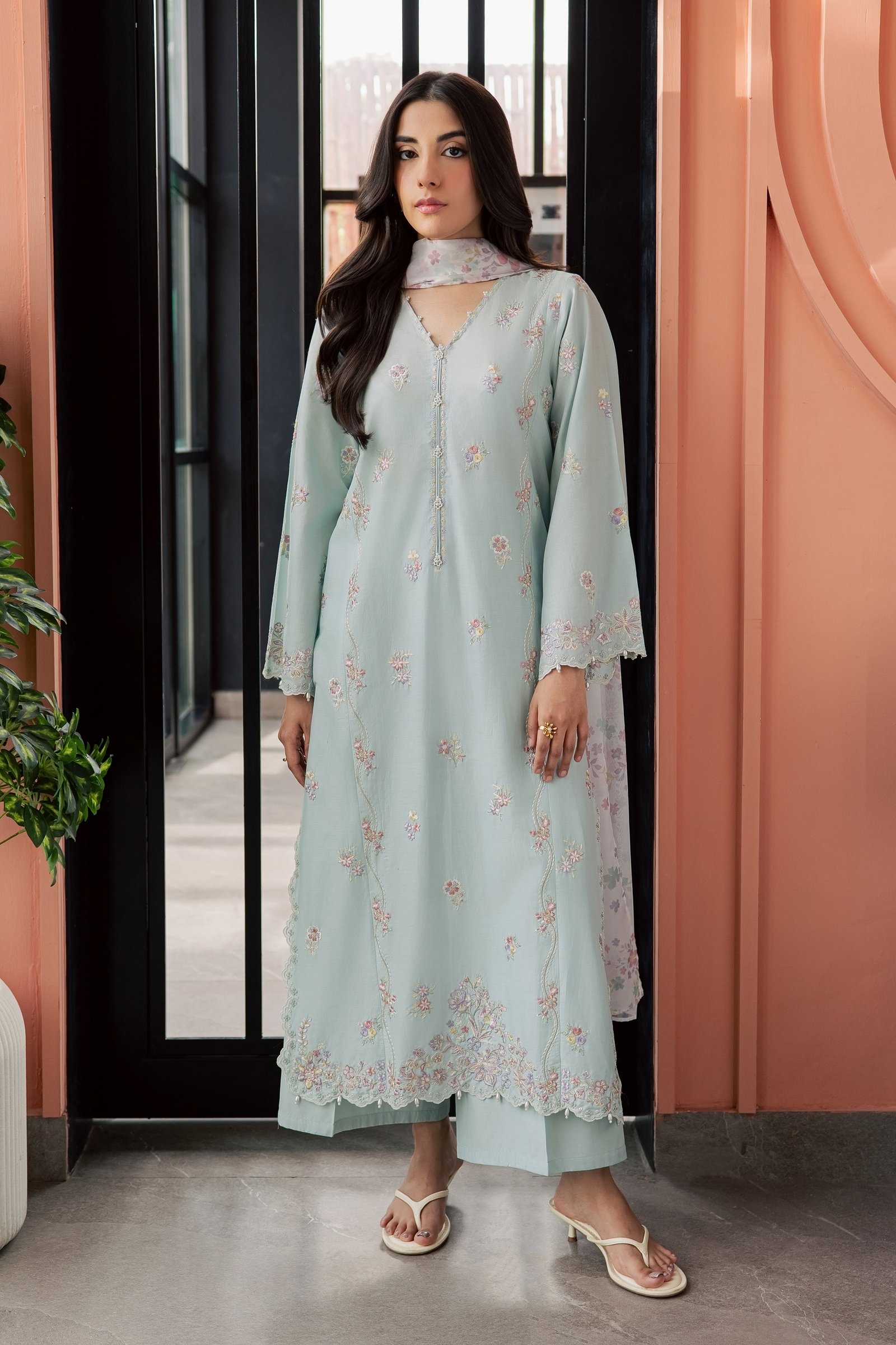 Miorah 3Pc - Embroidered Lawn Dress EverydayEdit26  BATIK   XS / Ice Blue / Pima Lawn
