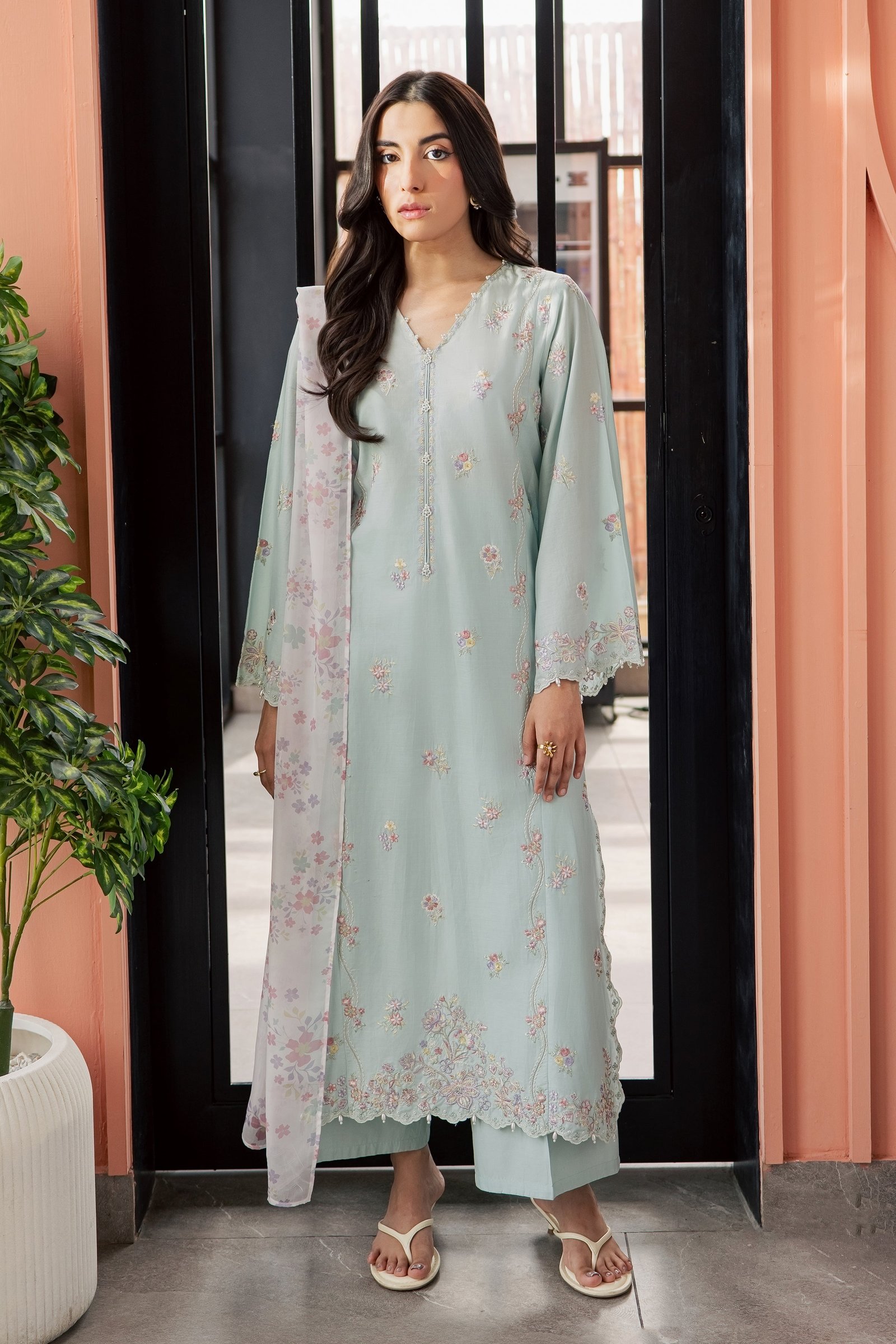 Miorah 3Pc - Embroidered Lawn Dress EverydayEdit26 BATIK XS / Ice Blue / Pima Lawn