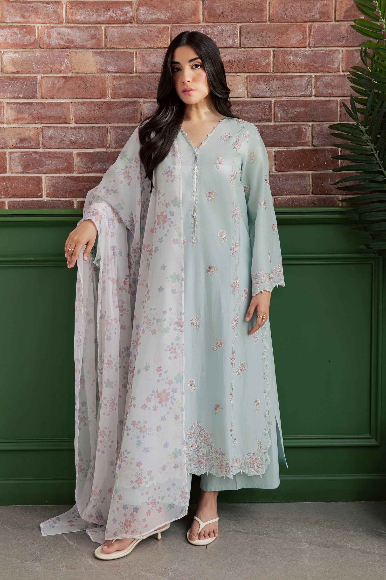 Miorah 3Pc - Embroidered Lawn Dress EverydayEdit26  BATIK   XS / Ice Blue / Pima Lawn