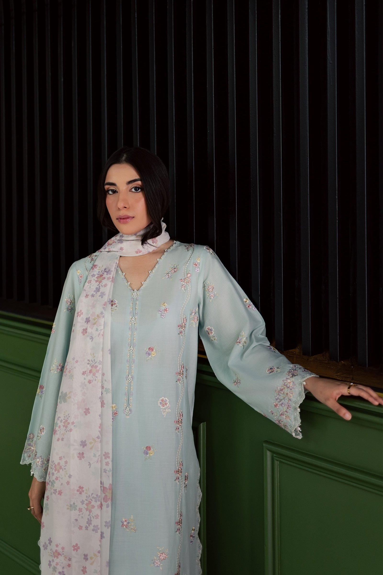 Miorah 3Pc - Embroidered Lawn Dress EverydayEdit26  BATIK   XS / Ice Blue / Pima Lawn