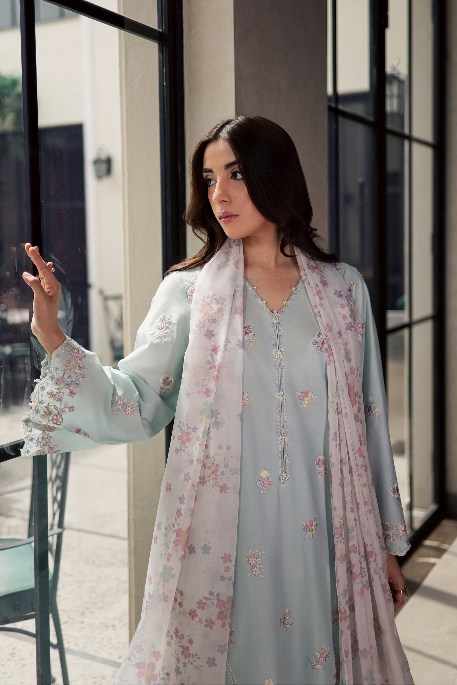 Miorah 3Pc - Embroidered Lawn Dress EverydayEdit26 BATIK XS / Ice Blue / Pima Lawn