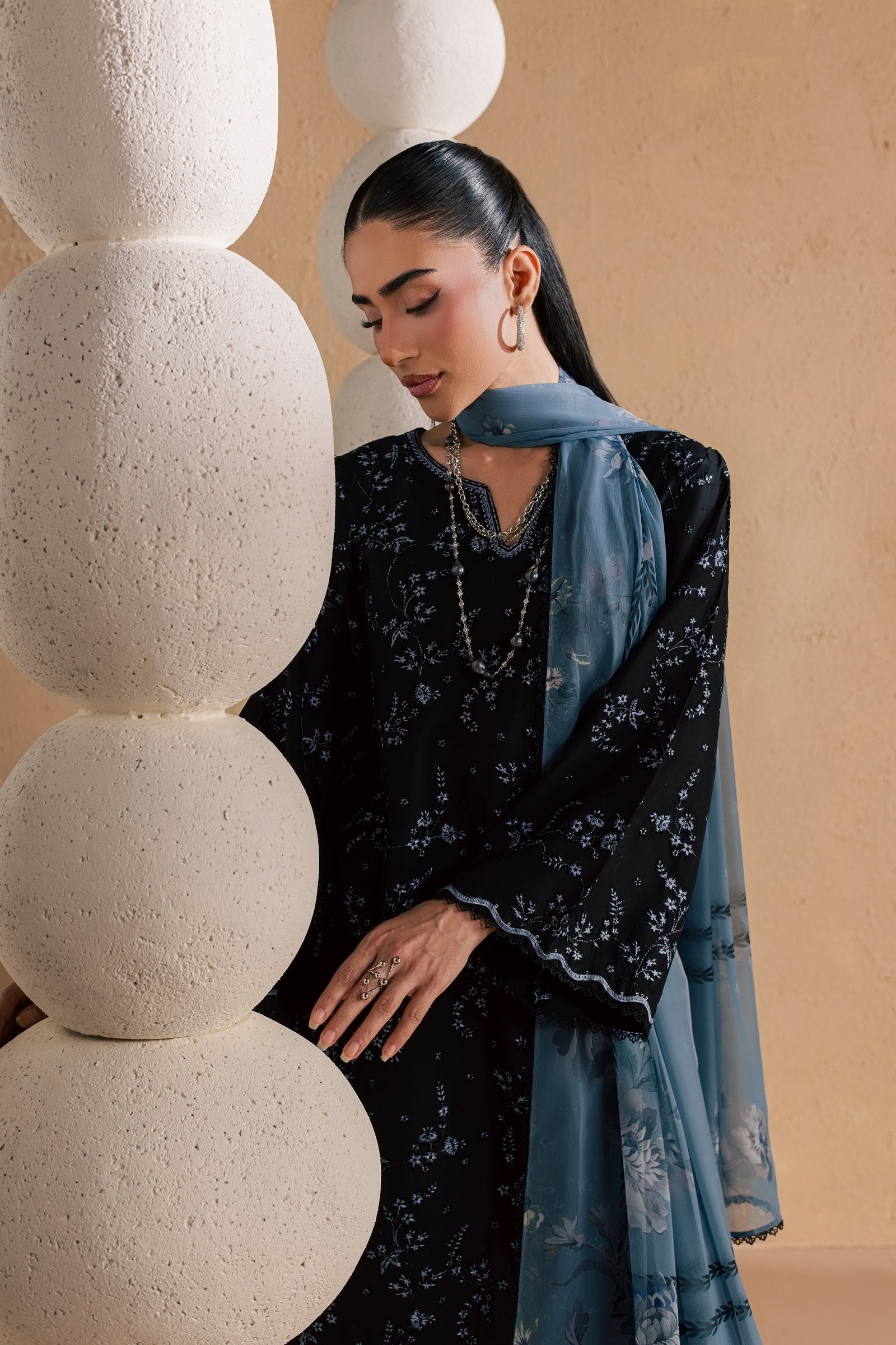 Moonlit 3Pc - Festive Embroidered Lawn BATIKSS26 BATIK XS / Black / Pima Lawn-S / Black / Pima Lawn-M / Black / Pima Lawn-L / Black / Pima Lawn-XL / Black / Pima Lawn