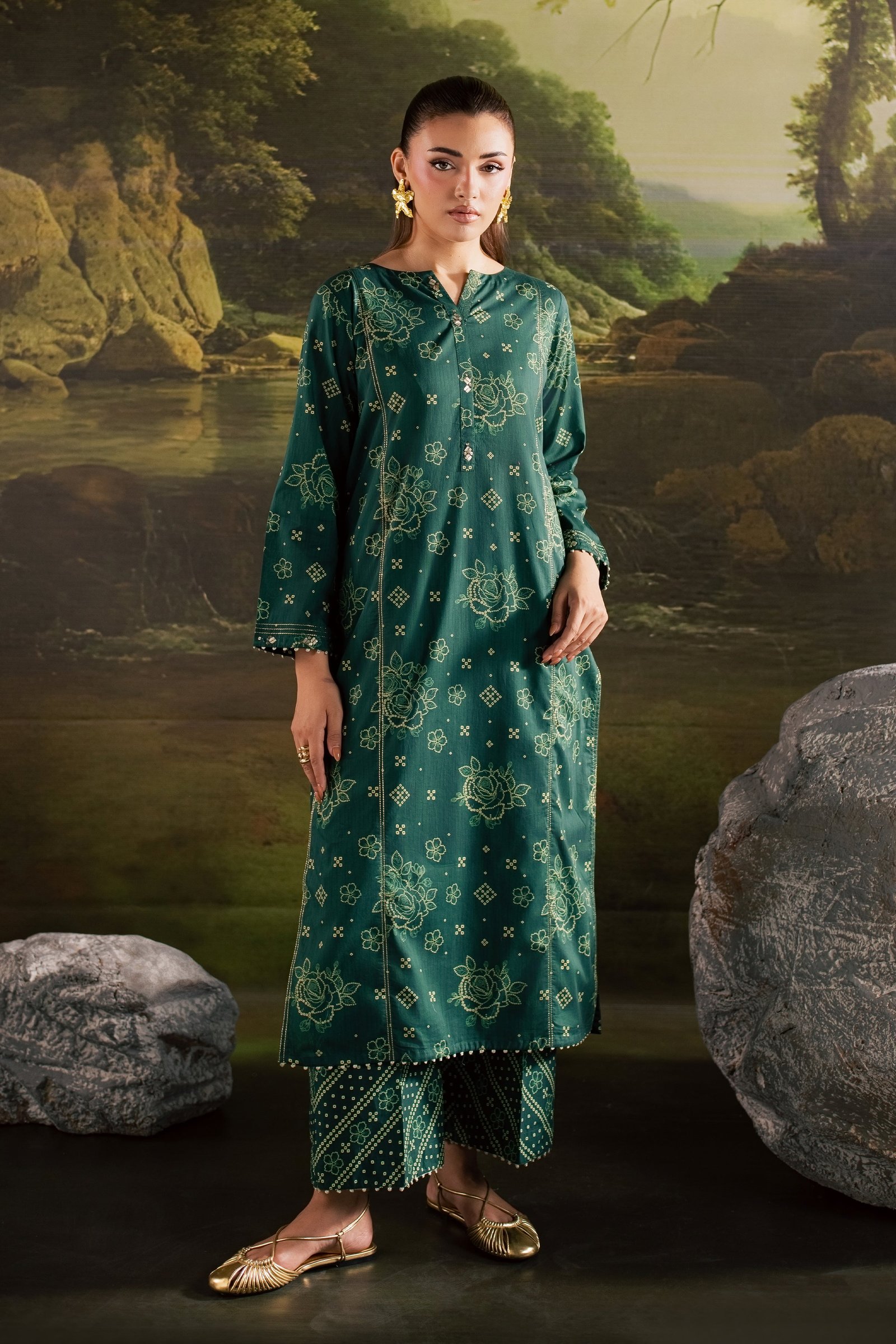 Moonsoon 2Pc - Printed Lawn Dress BATIKSS26 BATIK XS / Bottle Green / Lawn-S / Bottle Green / Lawn-M / Bottle Green / Lawn-L / Bottle Green / Lawn-XL / Bottle Green / Lawn